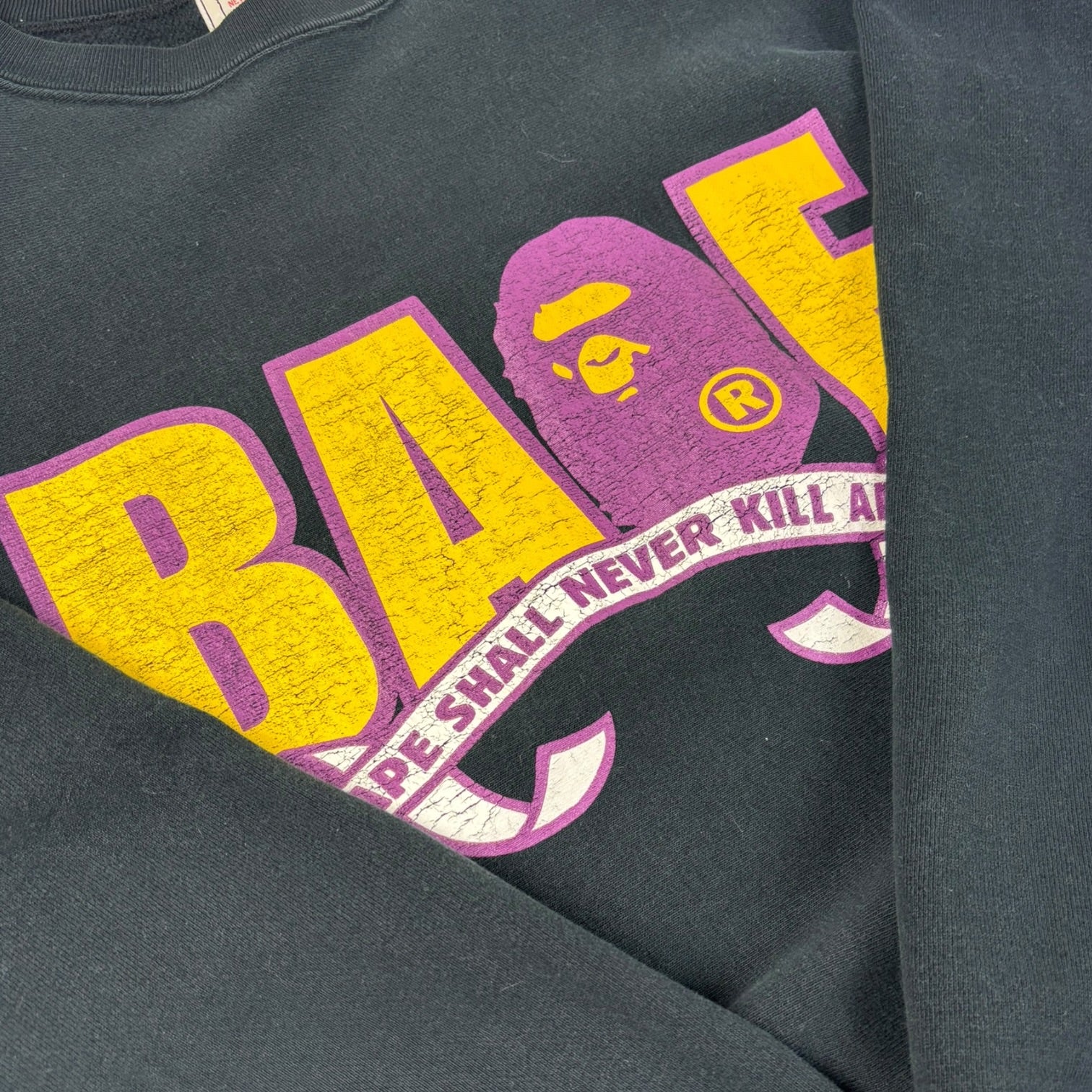 Vintage Bape Ape Head Spell Out Crewneck Black