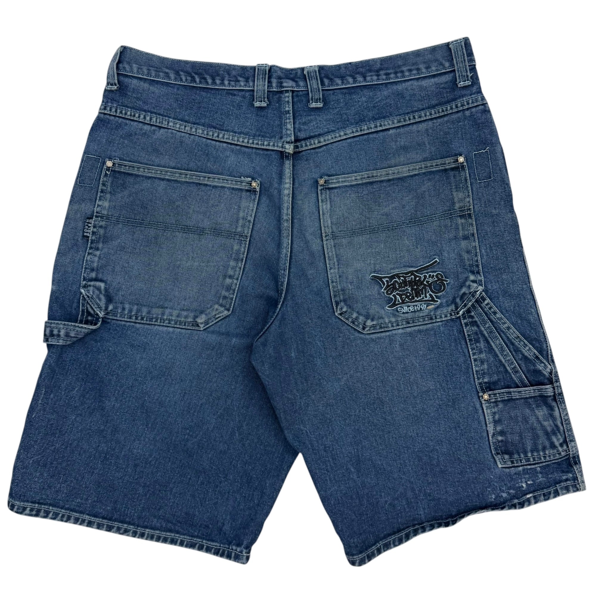 Vintage Southpole Graffiti Embroidered Denim Shorts Blue