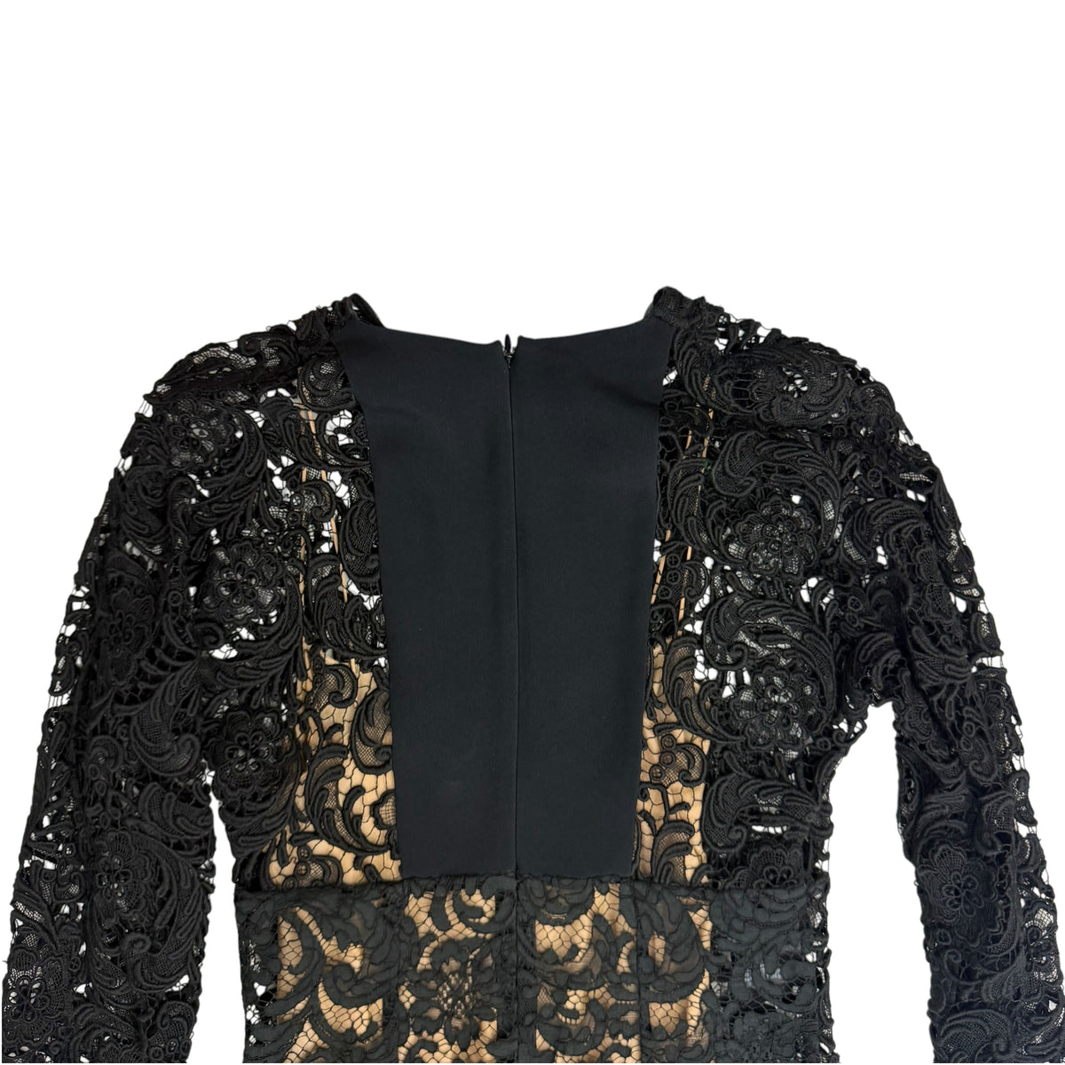 (W) FW08 Prada Floral Lace Sheath Nude Lining Dress Black