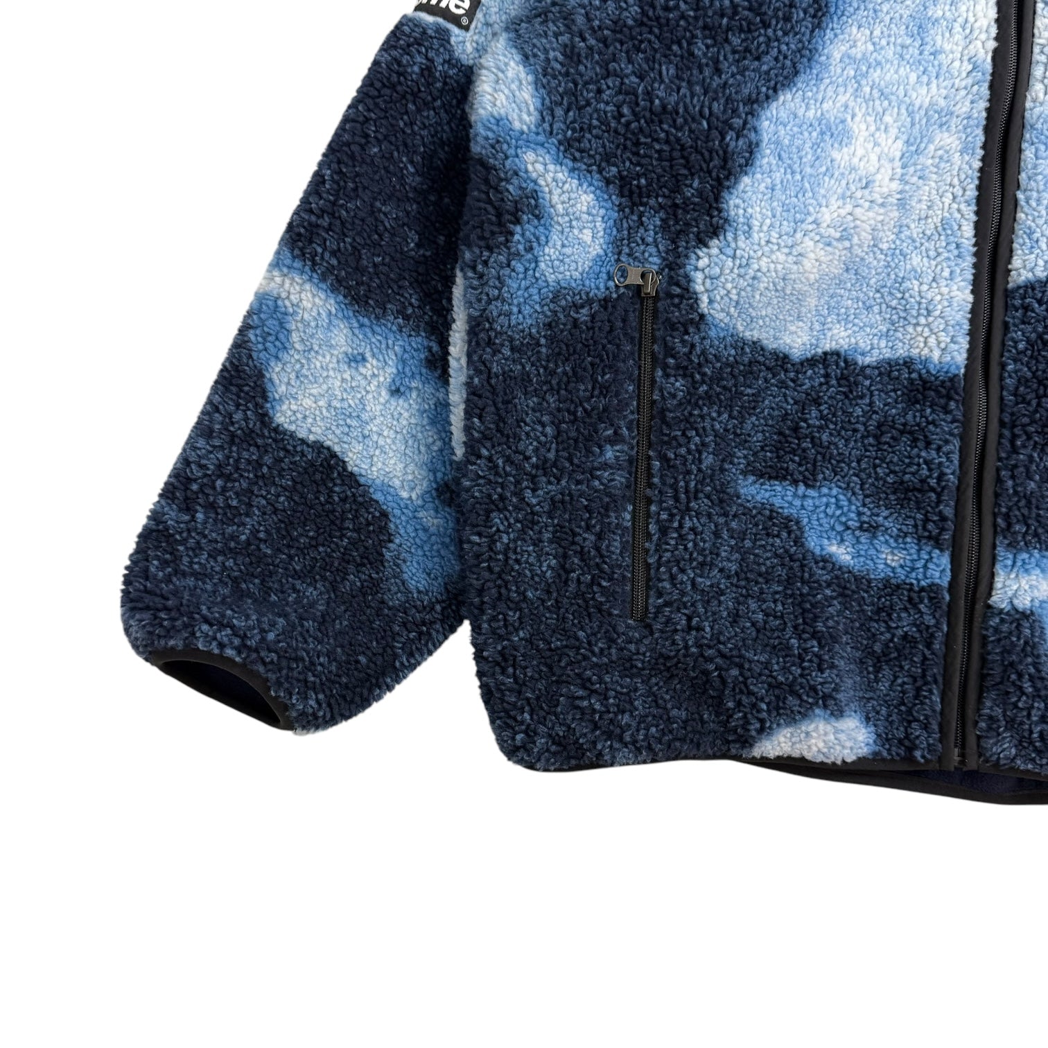 Supreme x North Face Bleached Denim Print Fleece Jacket Indigo