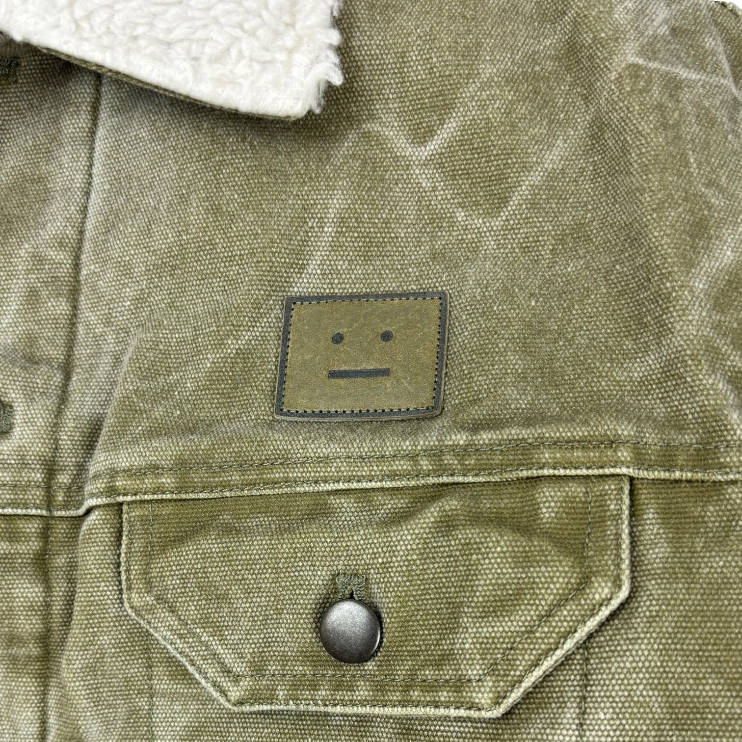 Acne Studios Sherpa Collar Canvas Trucker Jacket Olive Green