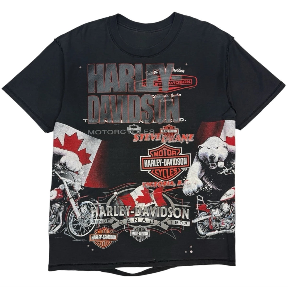 Vintage Harley Davidson Canadian Test Print Double Sided Tee Black