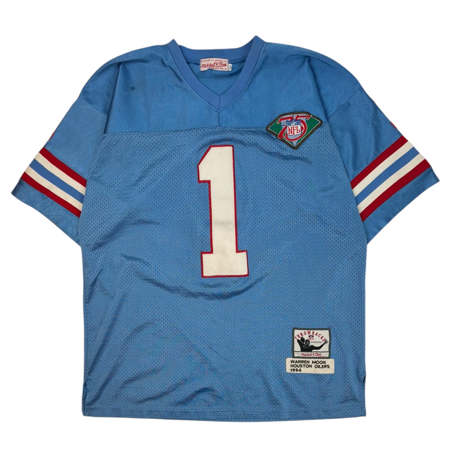 Vintage Mitchell & Ness Houston Oilers Warren Moon Football Jersey Light Blue