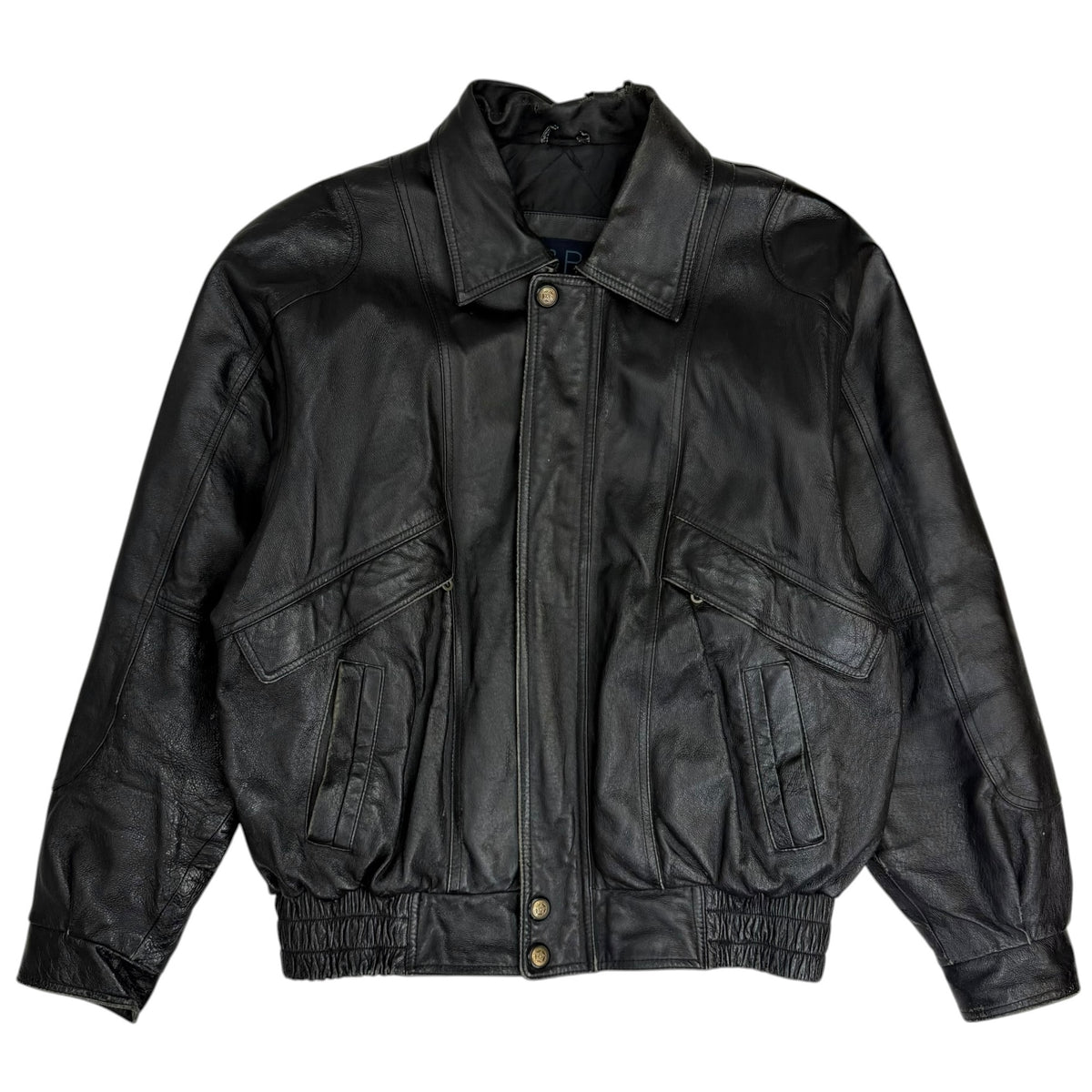 Vintage Leather Bomber Jacket Black