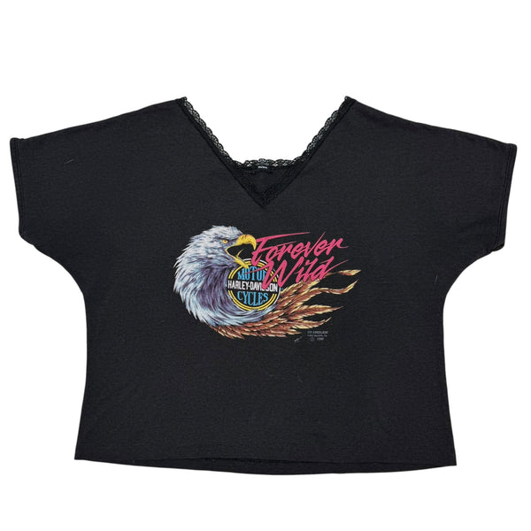 (W) 1990 Harley Davidson 3D Emblem Delta B.C. Lace Tee