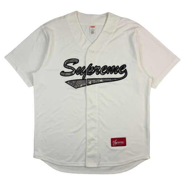 Supreme Snake Script Logo Baseball Jersey White