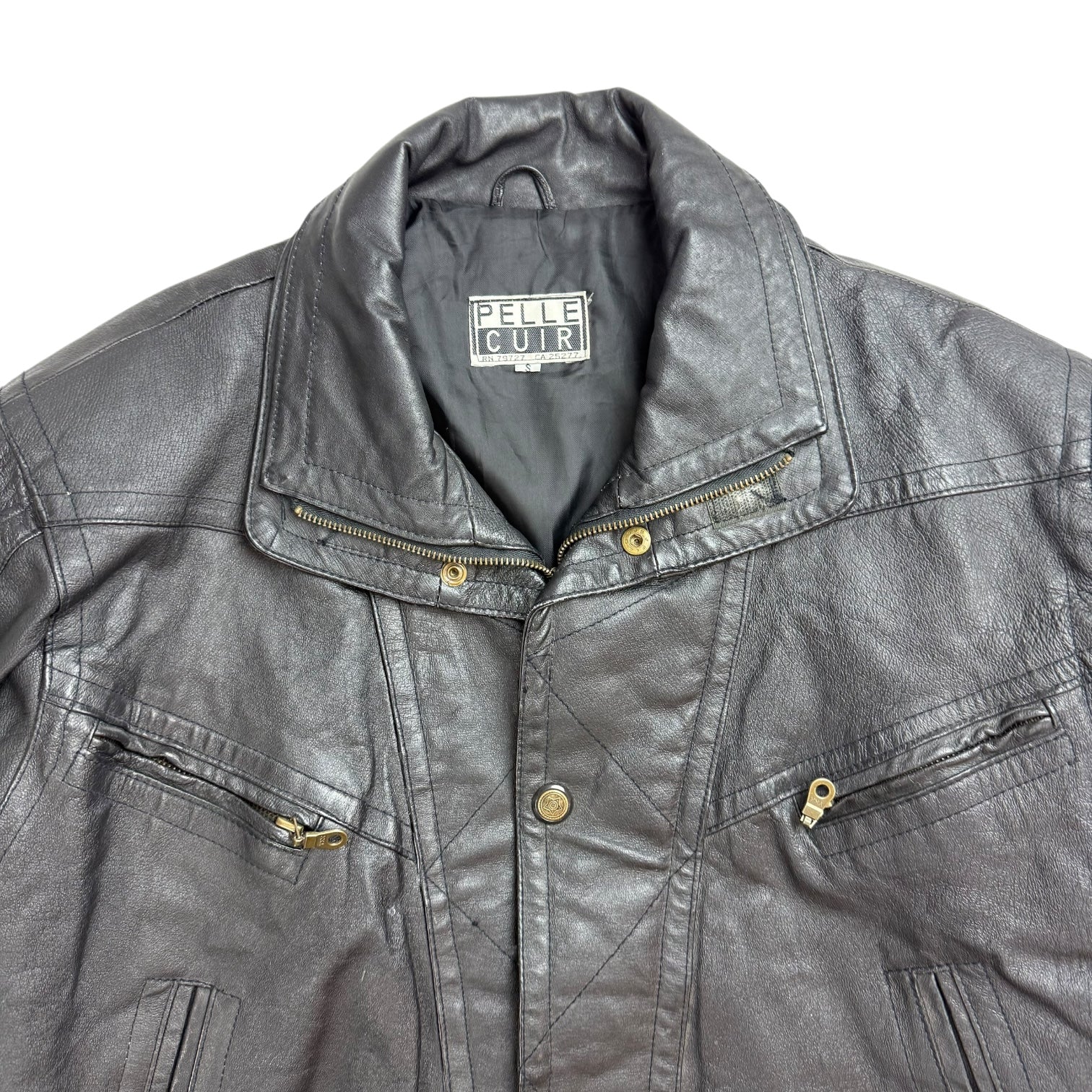 Vintage Pelle Cuir Leather Biker Jacket Black