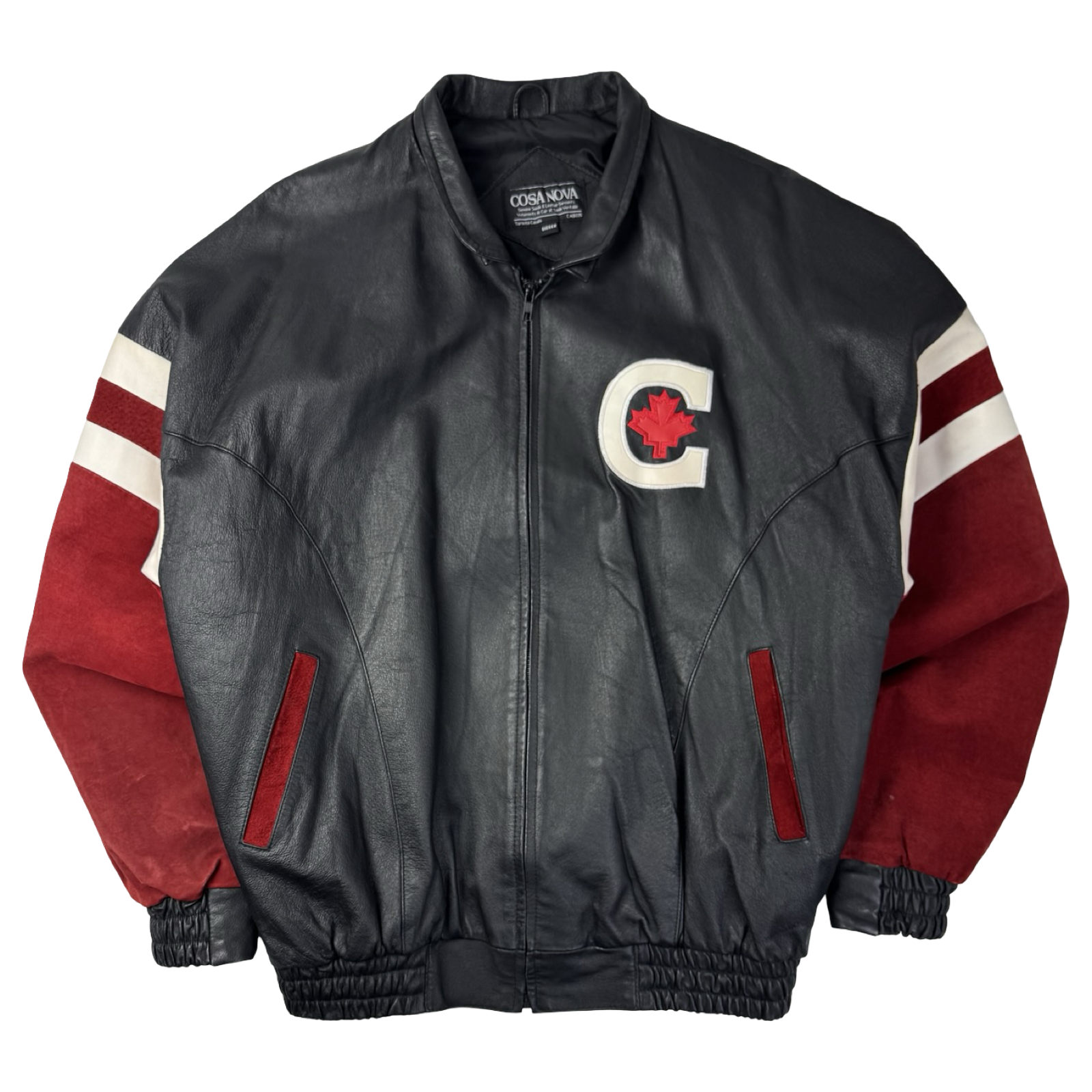 Vintage 90s Canadian Flag Leather/Suede Jacket Black/Red