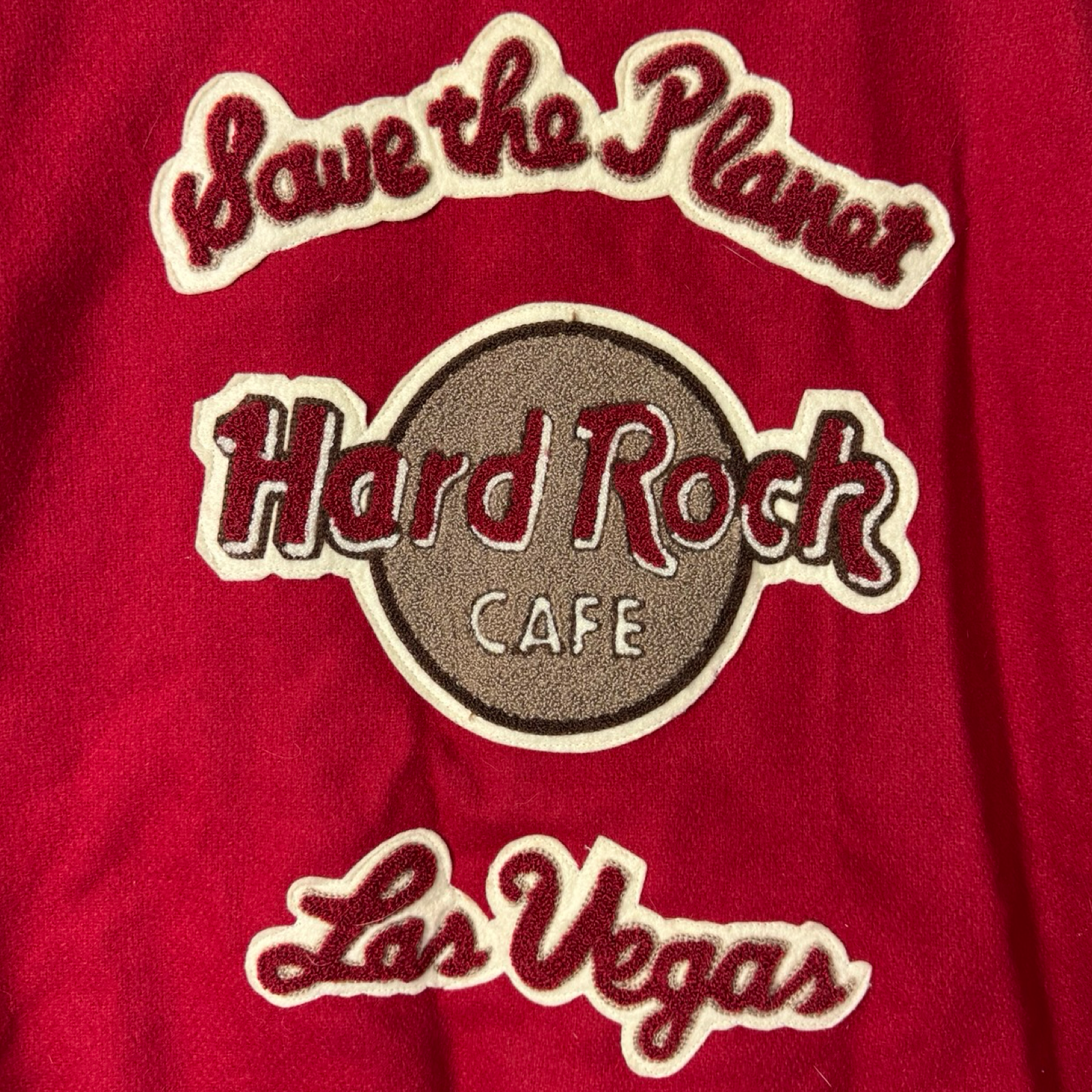 Vintage Hard Rock Cafe “Love All, Serve All” Save The Planet Las Vegas Varsity Jacket