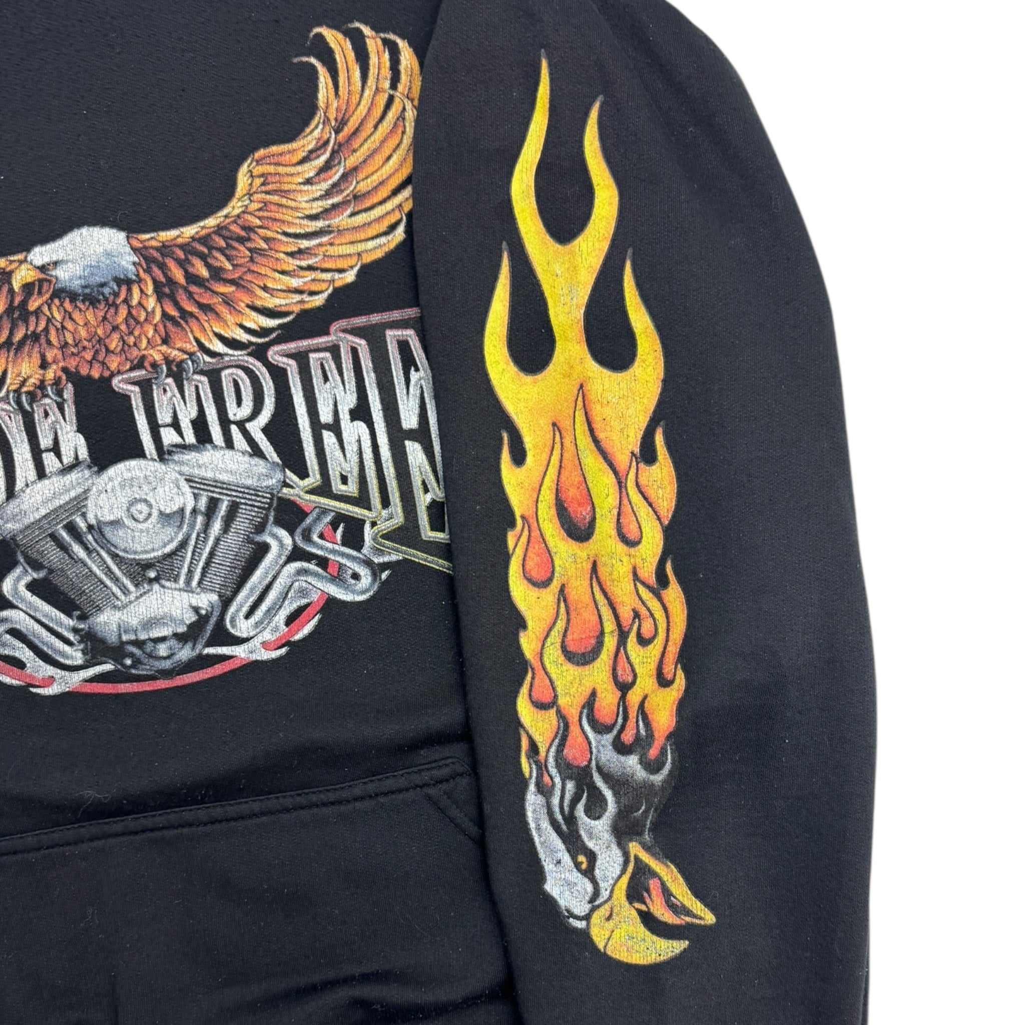 Vintage Ride Free Eagle Flamesleeve Biker Hoodie