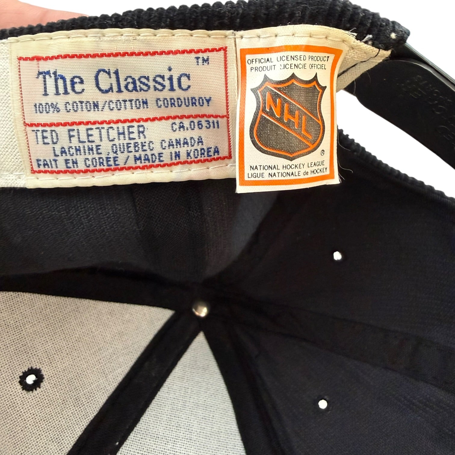 Vintage Ted Fletcher Pittsburgh Penguins Corduroy Hat Black