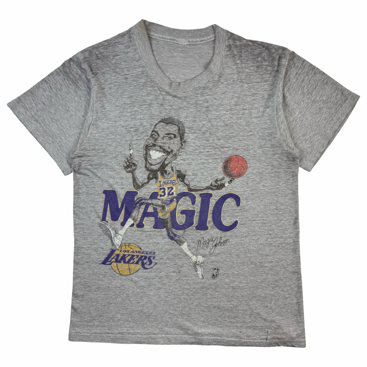 Vintage Magic Johnson Los Angeles Lakers Cartoon NBA Paper Thin T-Shirt