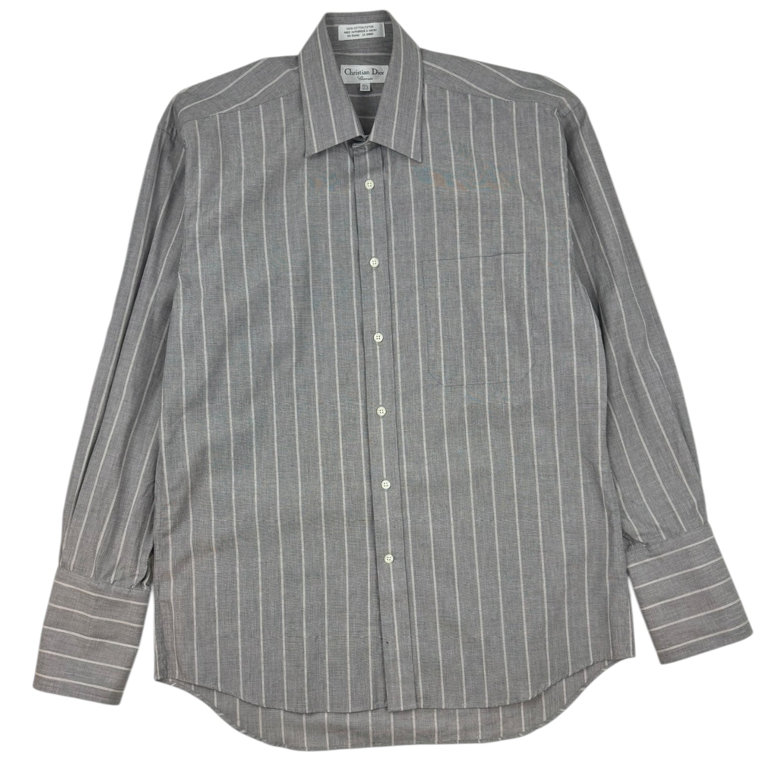Christian Dior Striped Button-Up Dress Shirt Grey/White