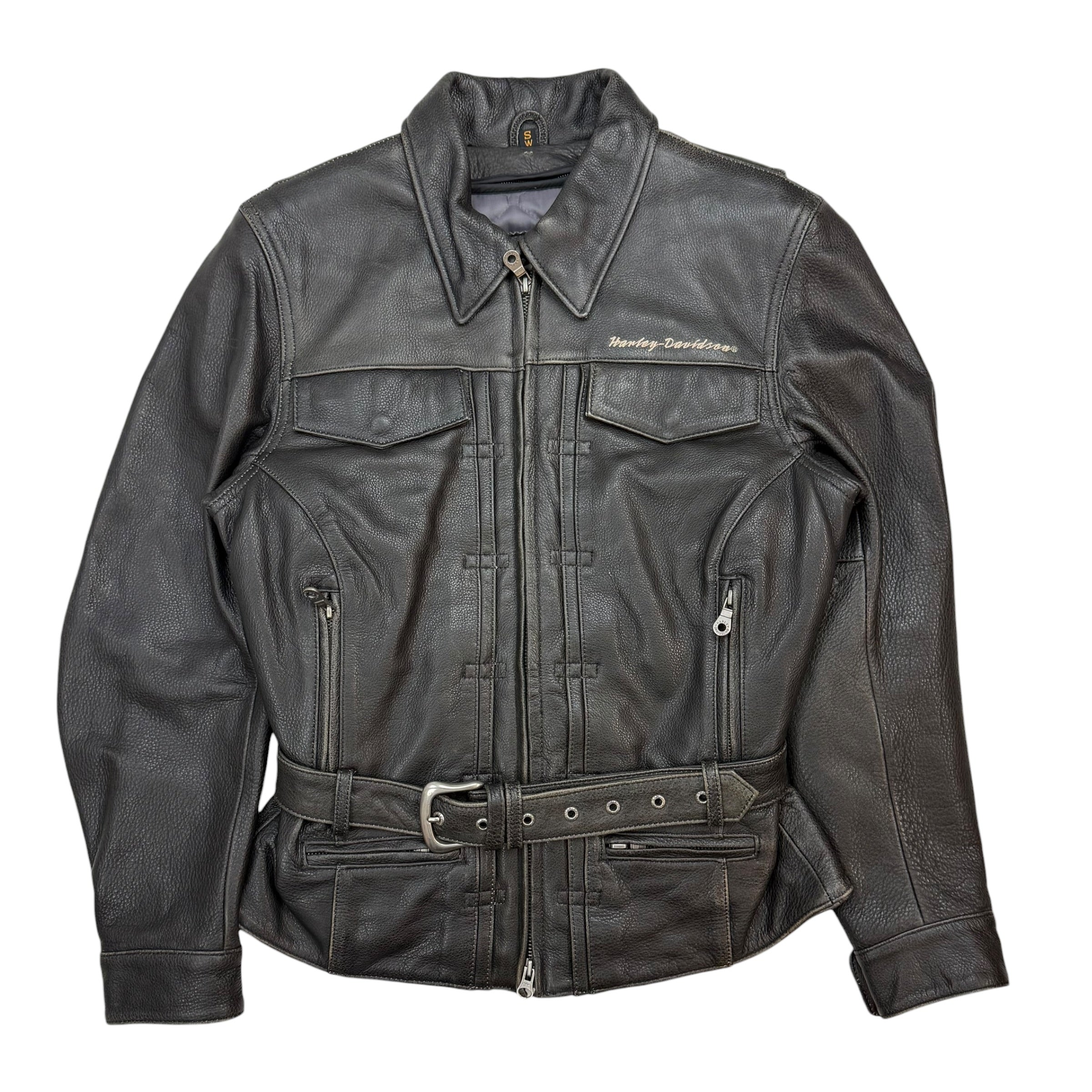 (W) Vintage Harley Davidson Leather Moto Jacket Black