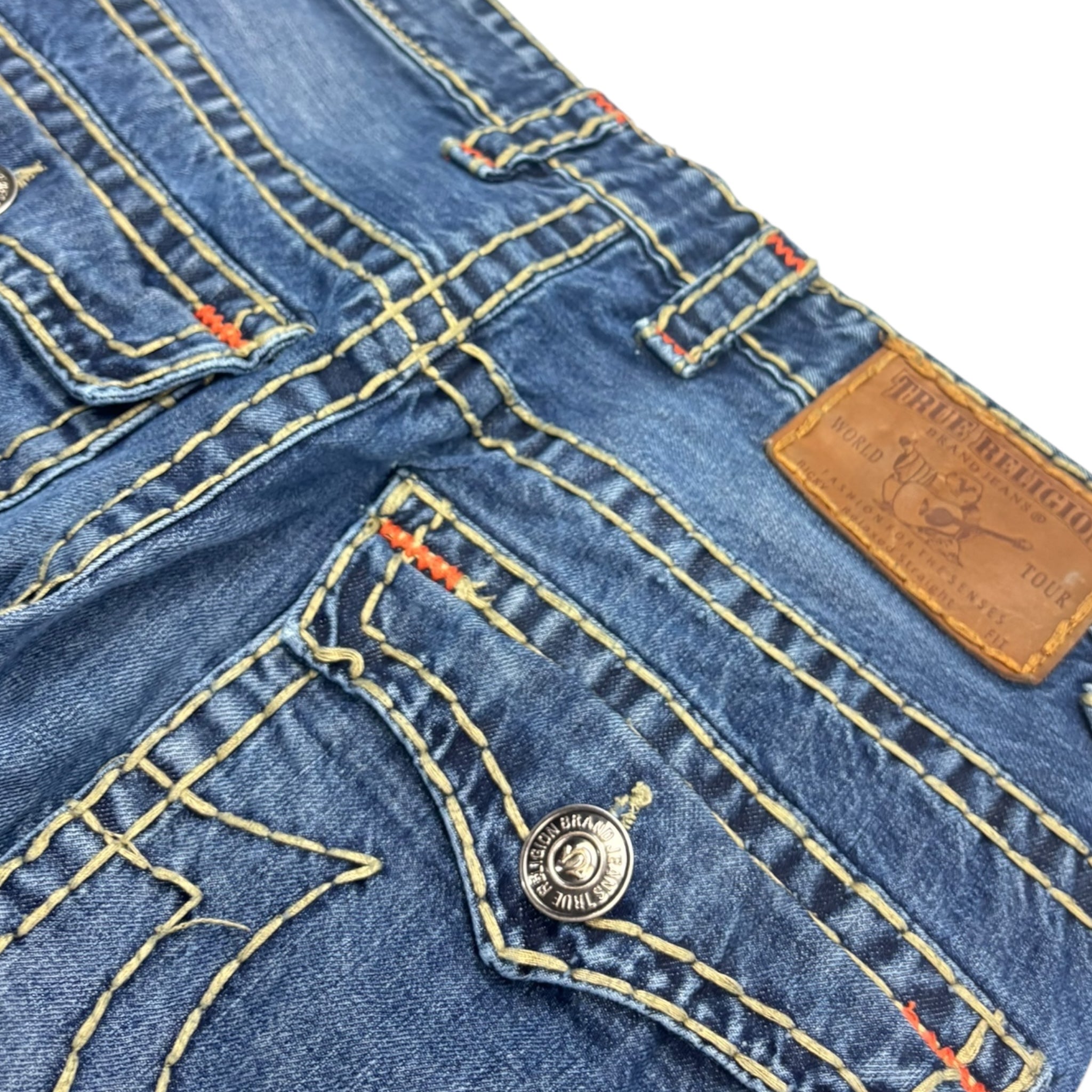 Vintage True Religion Contrast Stitched Dark Wash Denim Bottoms
