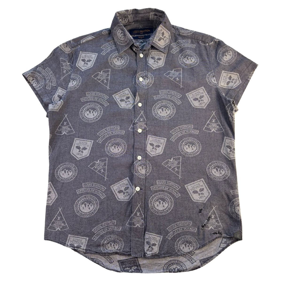 Louis Vuitton Travel Stamp Button-Down T-Shirt Denim Blue