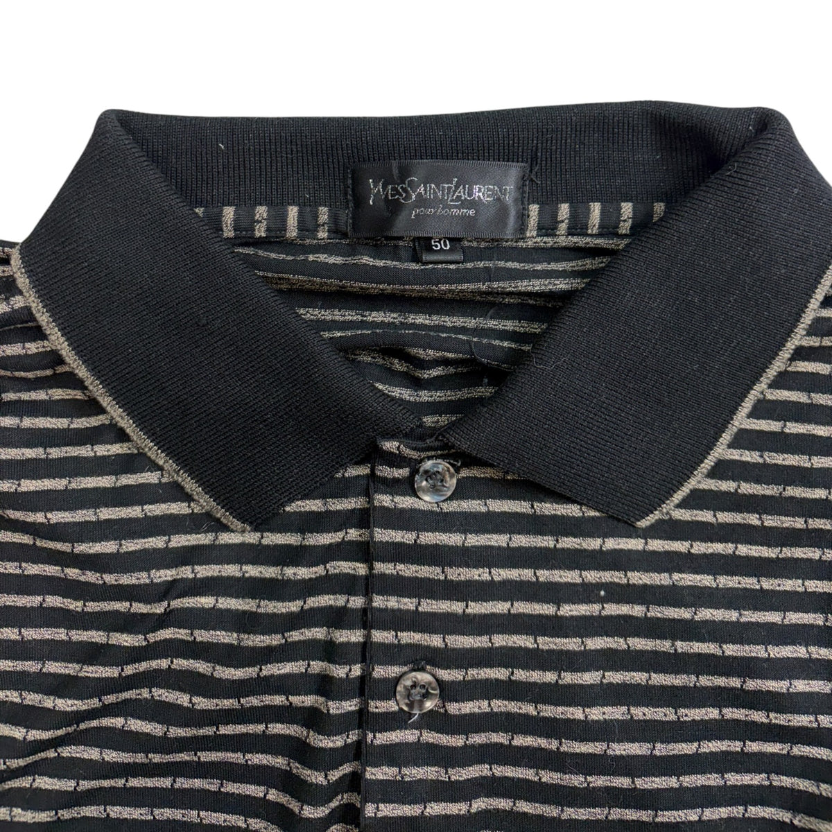Vintage Yves Saint Laurent Strip Polo Shirt Black/Brown