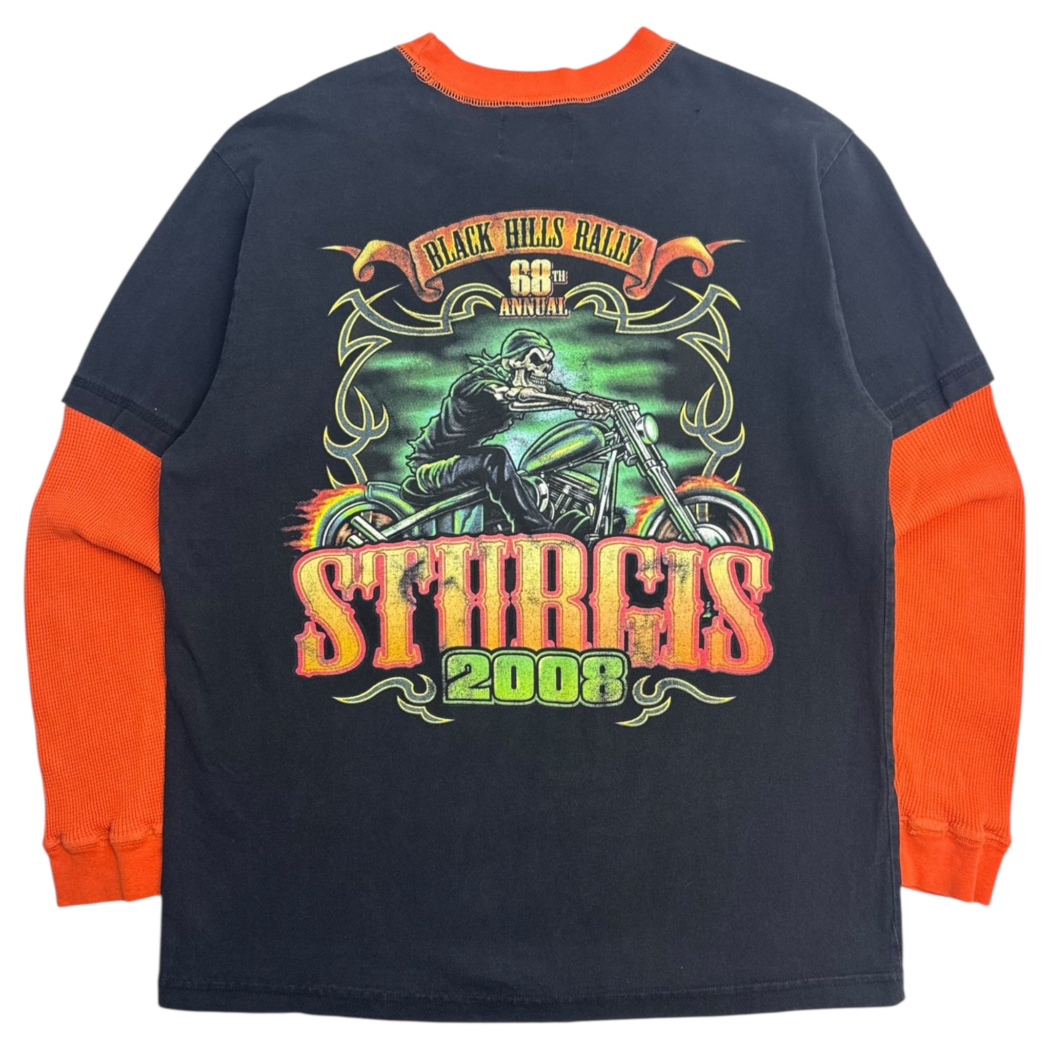2008 Sturgis Skeleton Biker Thermal Sleeve Layered T-Shirt