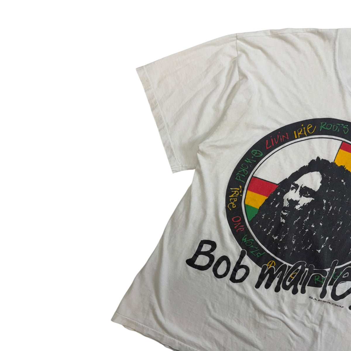 Vintage 1990’s Bob Marley "Livin Irie Roots Rock Reggae" T-Shirt White