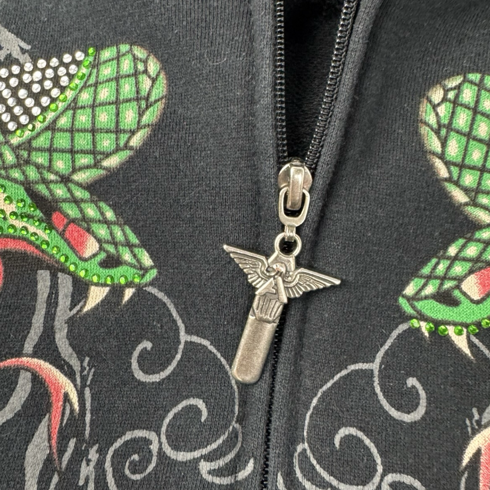 Vintage Y2K Avirex Twin Snakes Rhinestone Zip Up Hoodie
