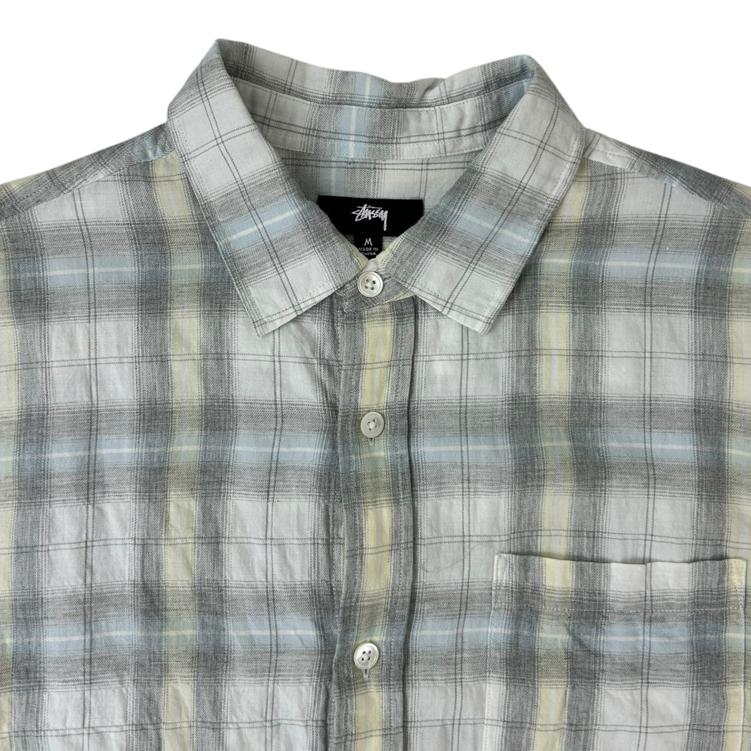 Stussy Beach Plaid Button Up Shirt Yellow/Light Blue Cotton
