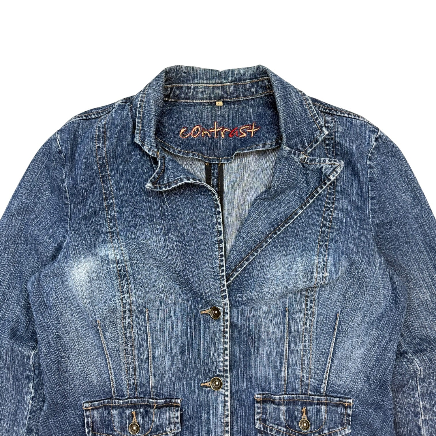 (W) Vintage Contrast Denim Jacket Medium Wash
