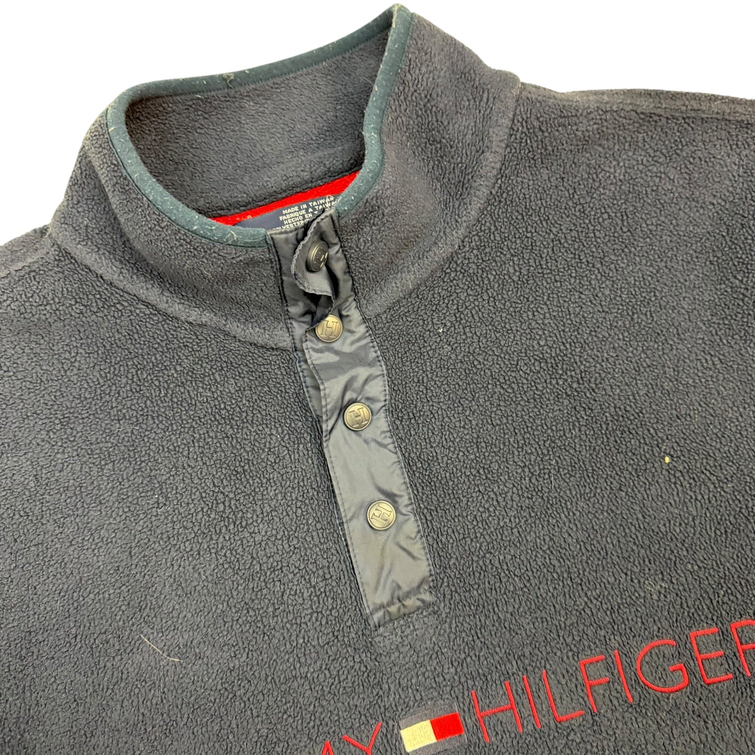Vintage Tommy Hilfiger Fleece Button Up Pullover Sweater Blue