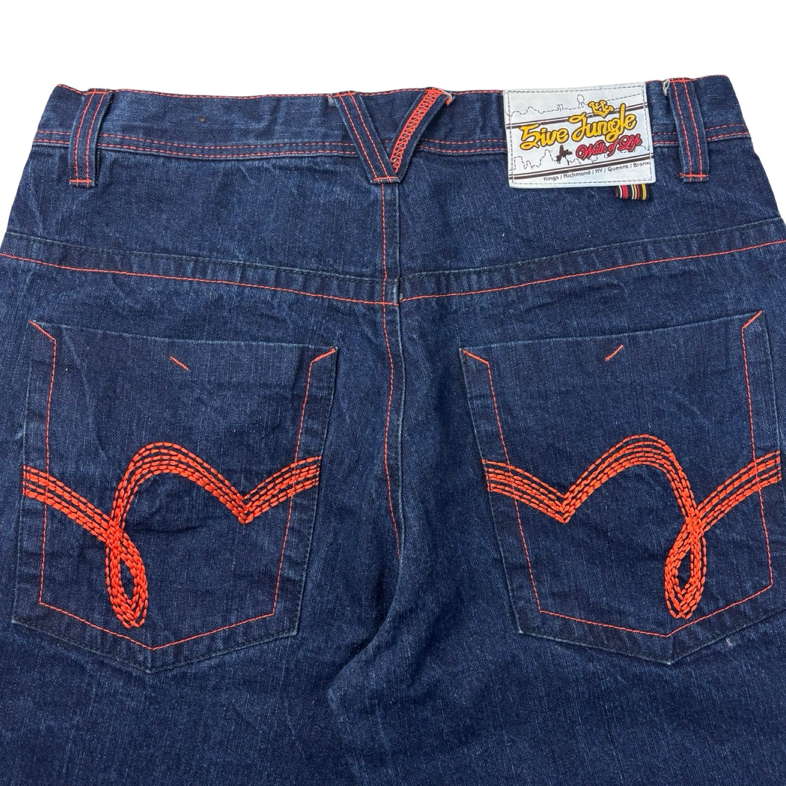 5ive Jungle & Co. Contrast Stitched Denim Shorts Dark Wash