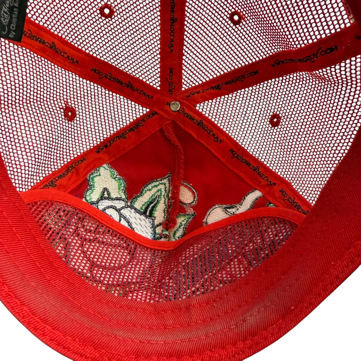 Vintage Ed Hardy By Cristian Audiger Embroidered Trucker Hat Red