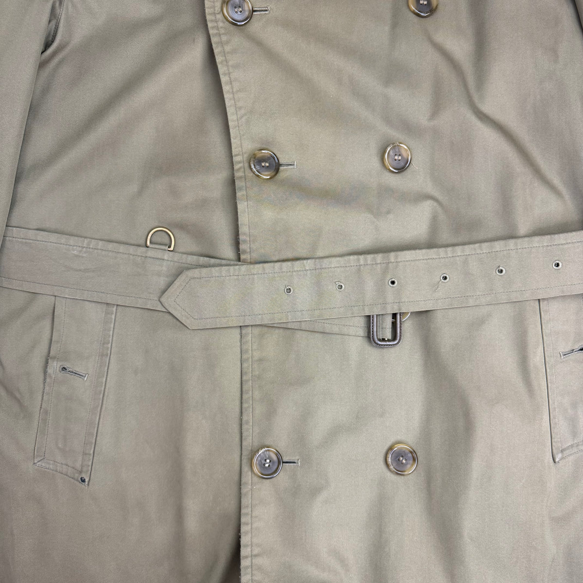 Vintage Burberrys Wool Lined Nova Check Pattern Trench Coat Olive Green