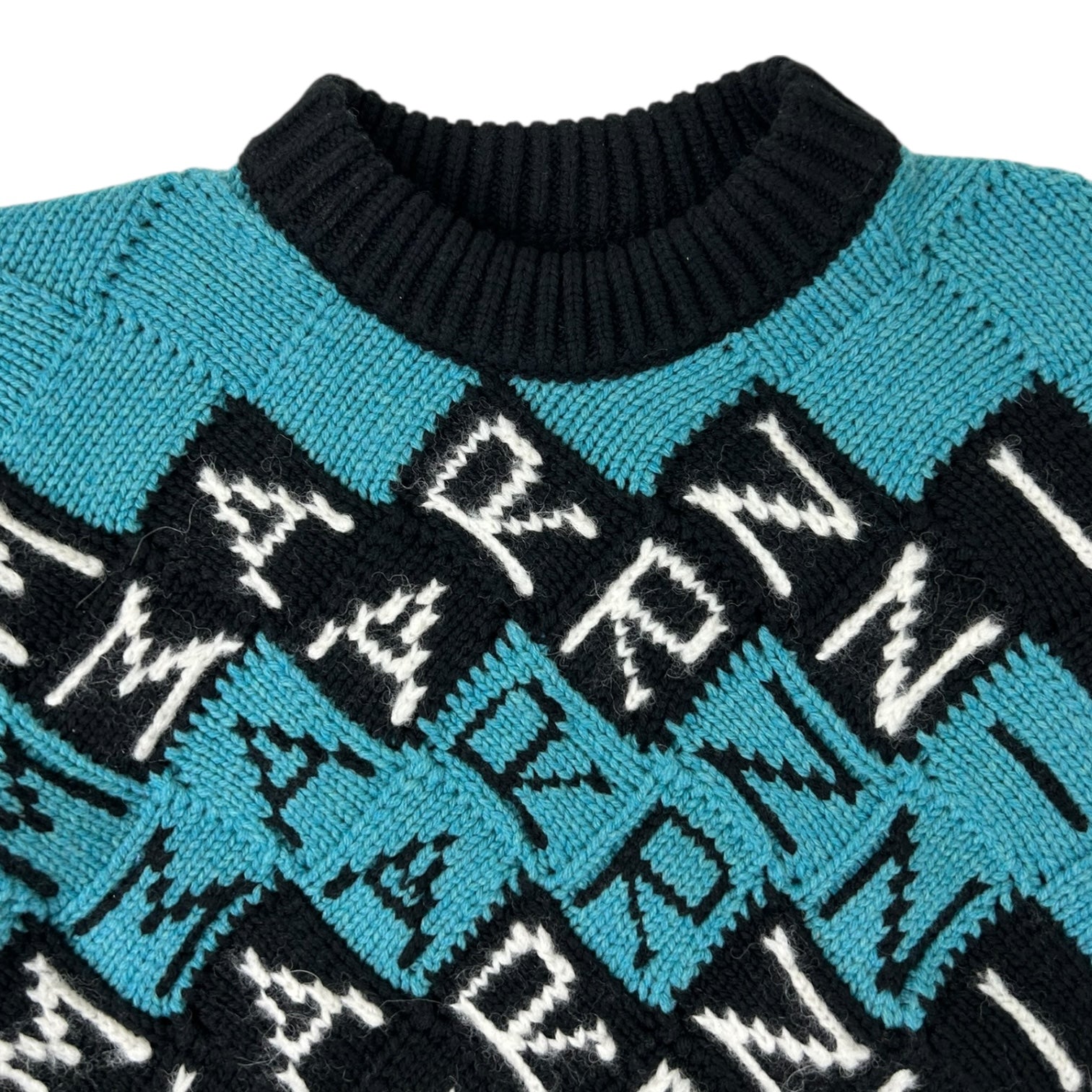 Marni Logo-Intarsia Virgin Wool Sweater Black/Turquoise