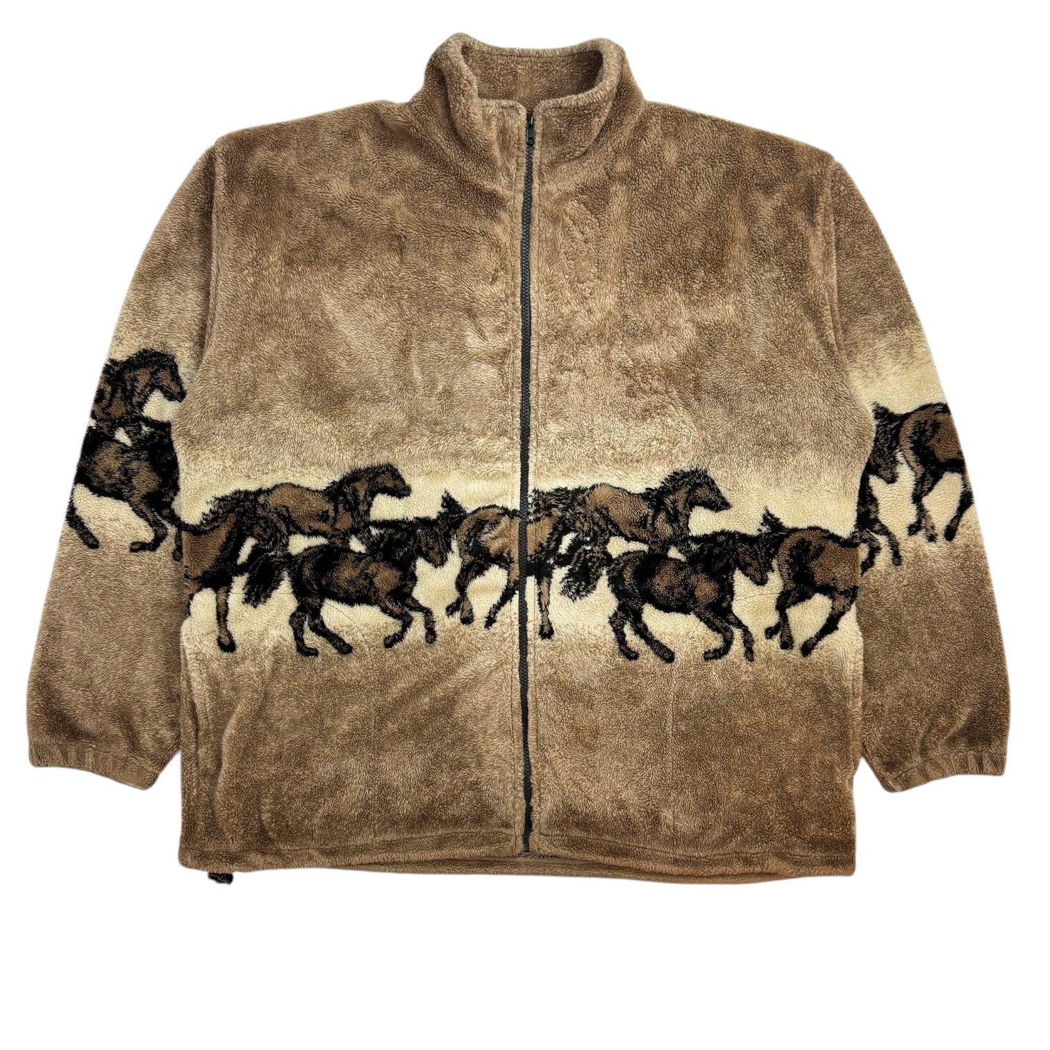 Vintage Horse Zip Up Fleece Jacket Light Brown