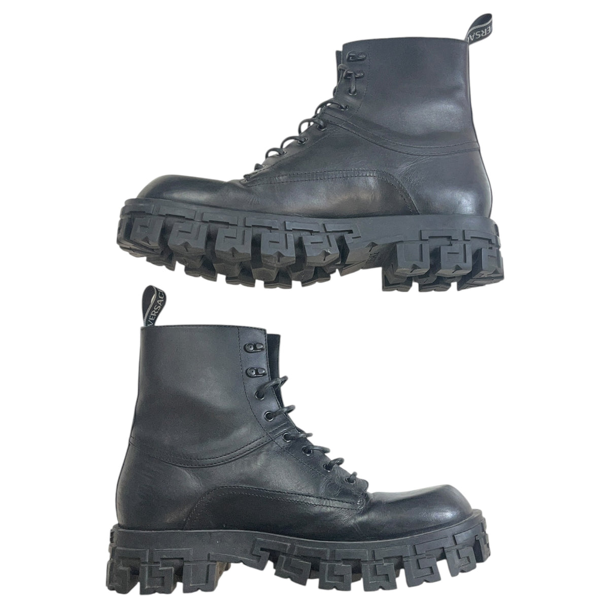 Versace Greca Portico Leather Combat Boots (Used)