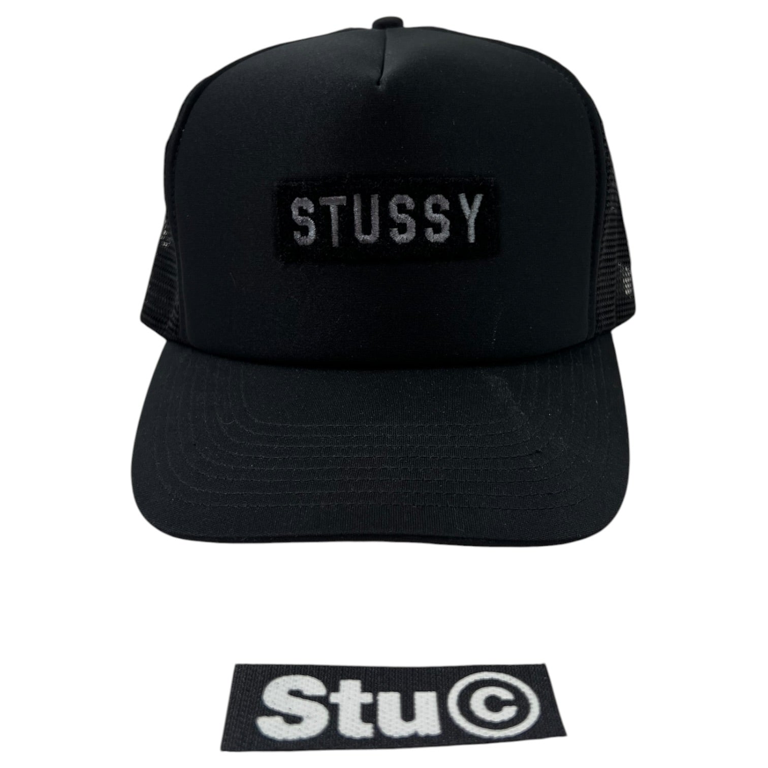 Vintage Stussy Velcro Logo Trucker Hat Black