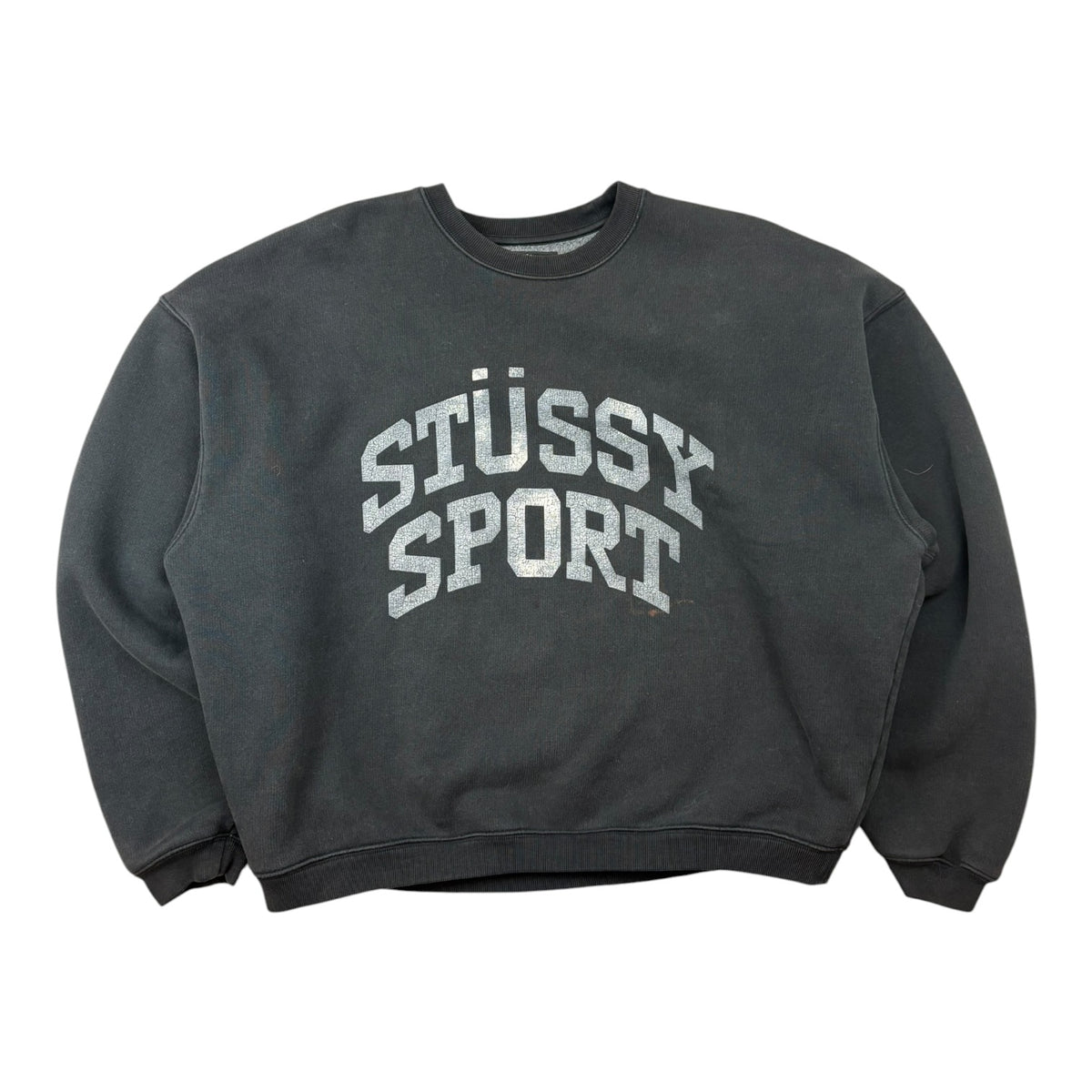 Stussy Sport Big Crackle Washed Crewneck Black