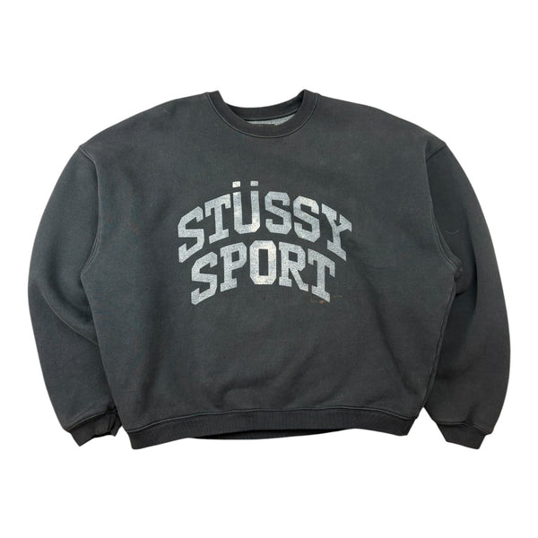 Stussy Sport Big Crackle Washed Crewneck Black