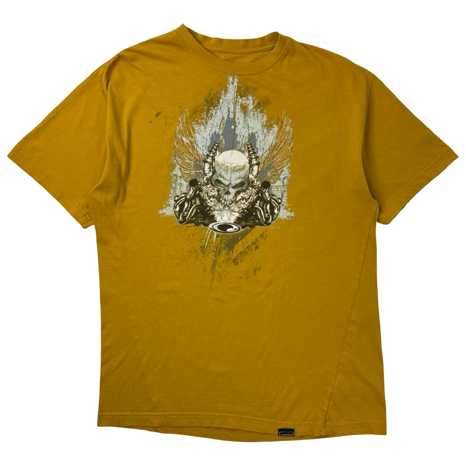 Y2K Oakley Skull & Motor Cyber T-Shirt Mustard