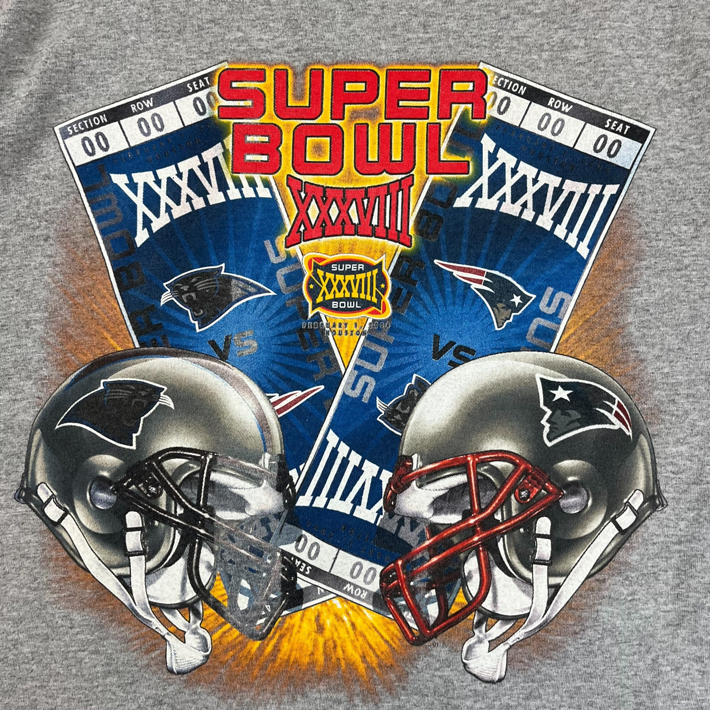 2004 NFL Super Bowl Patriots Vs. Panthers Tee Grey