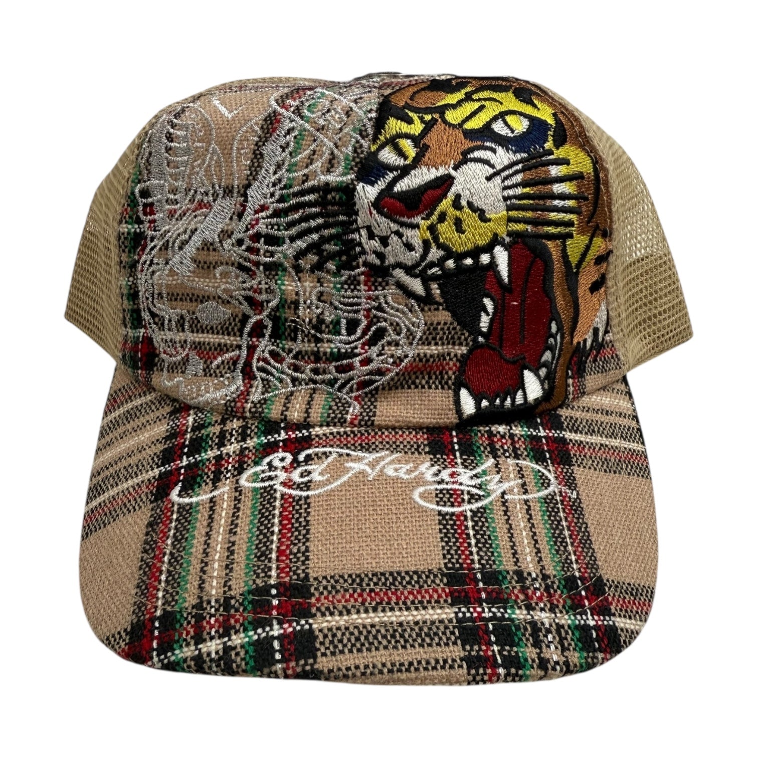 Vintage Y2K Ed Hardy Checkered Trucker Hat