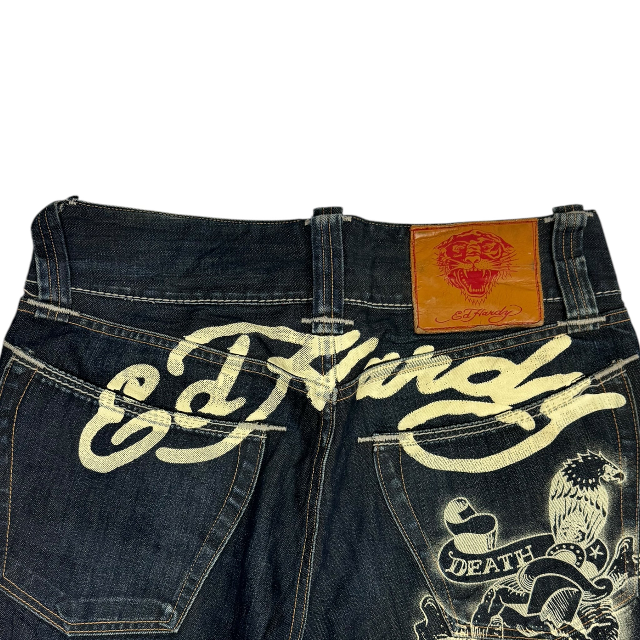 Y2K Ed Hardy Death Glory Light Wash Denim Jeans