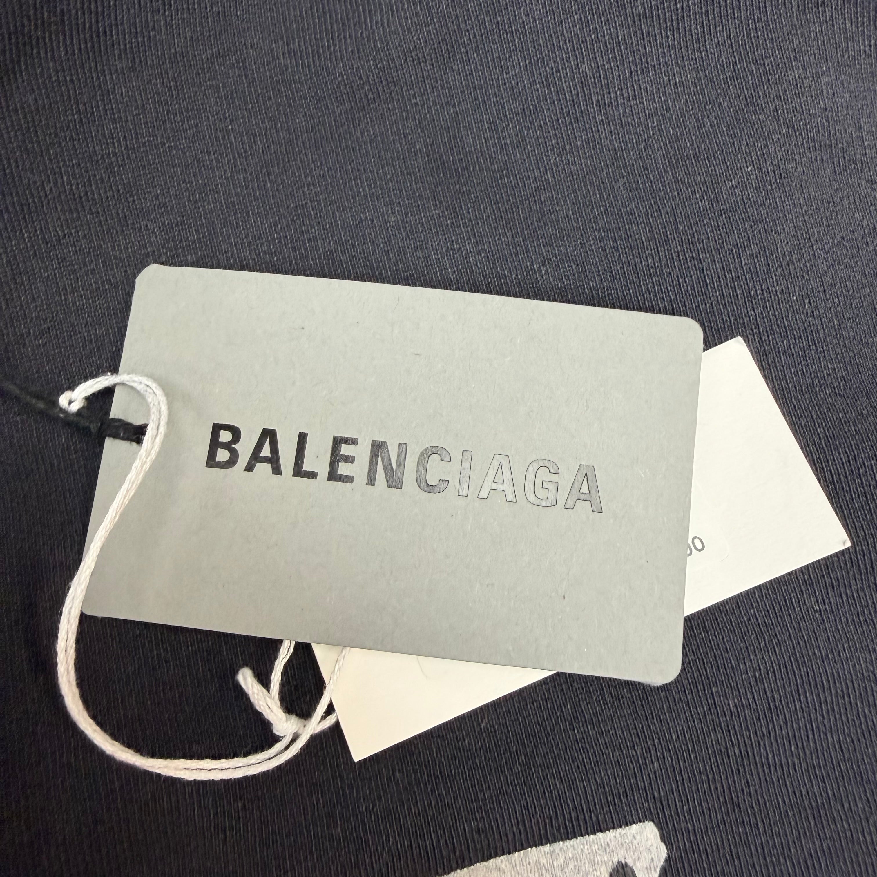 Balenciaga Tape Logo Oversized Distressed Quarter Zip Black