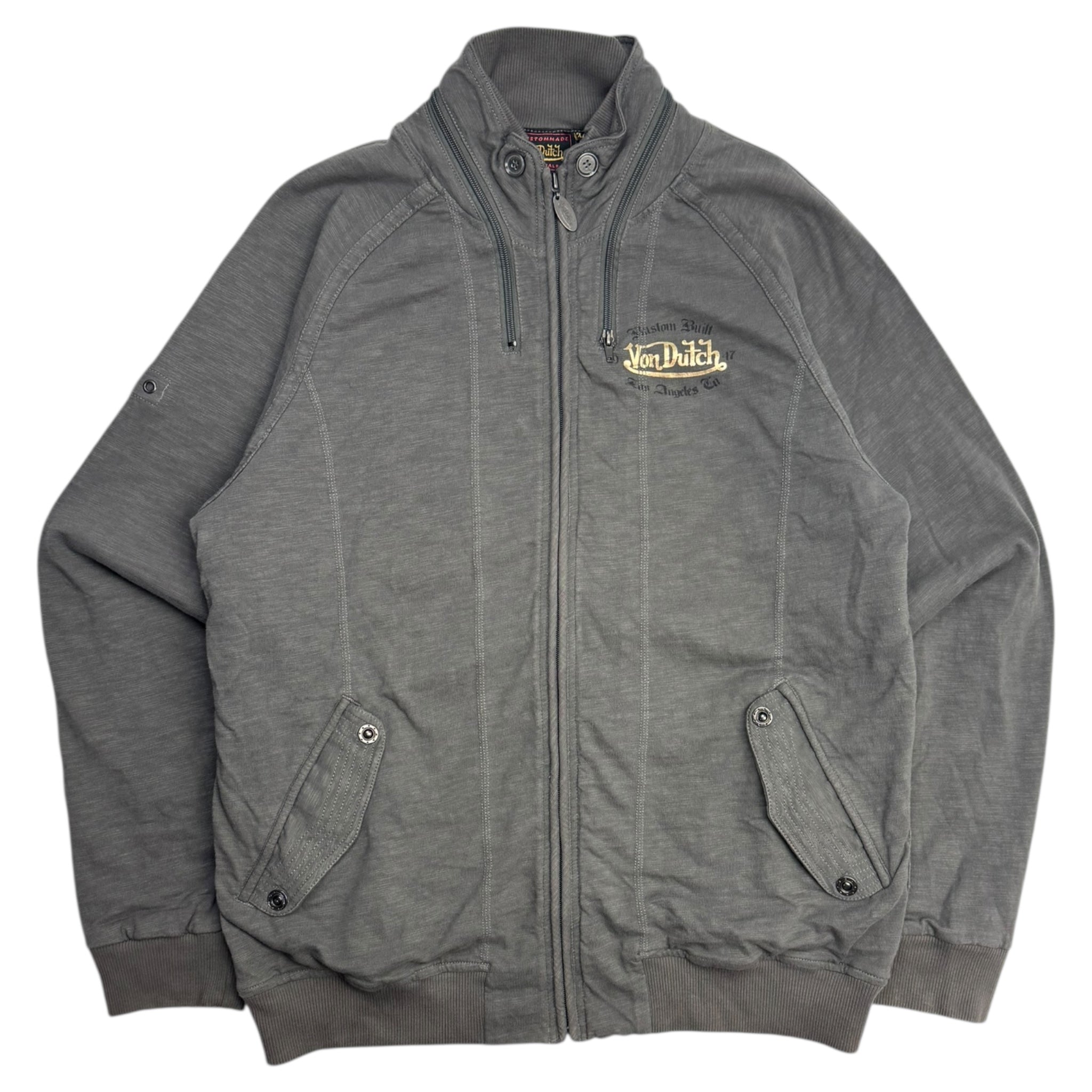 Y2K Von Dutch Zip Up Sweatshirt Grey