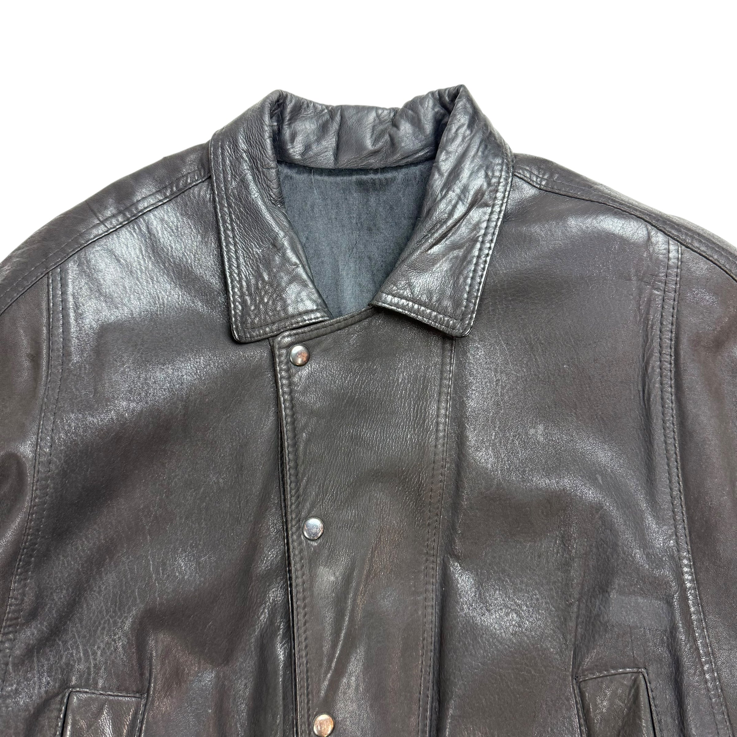 Vintage Leather Button Up Jacket Black