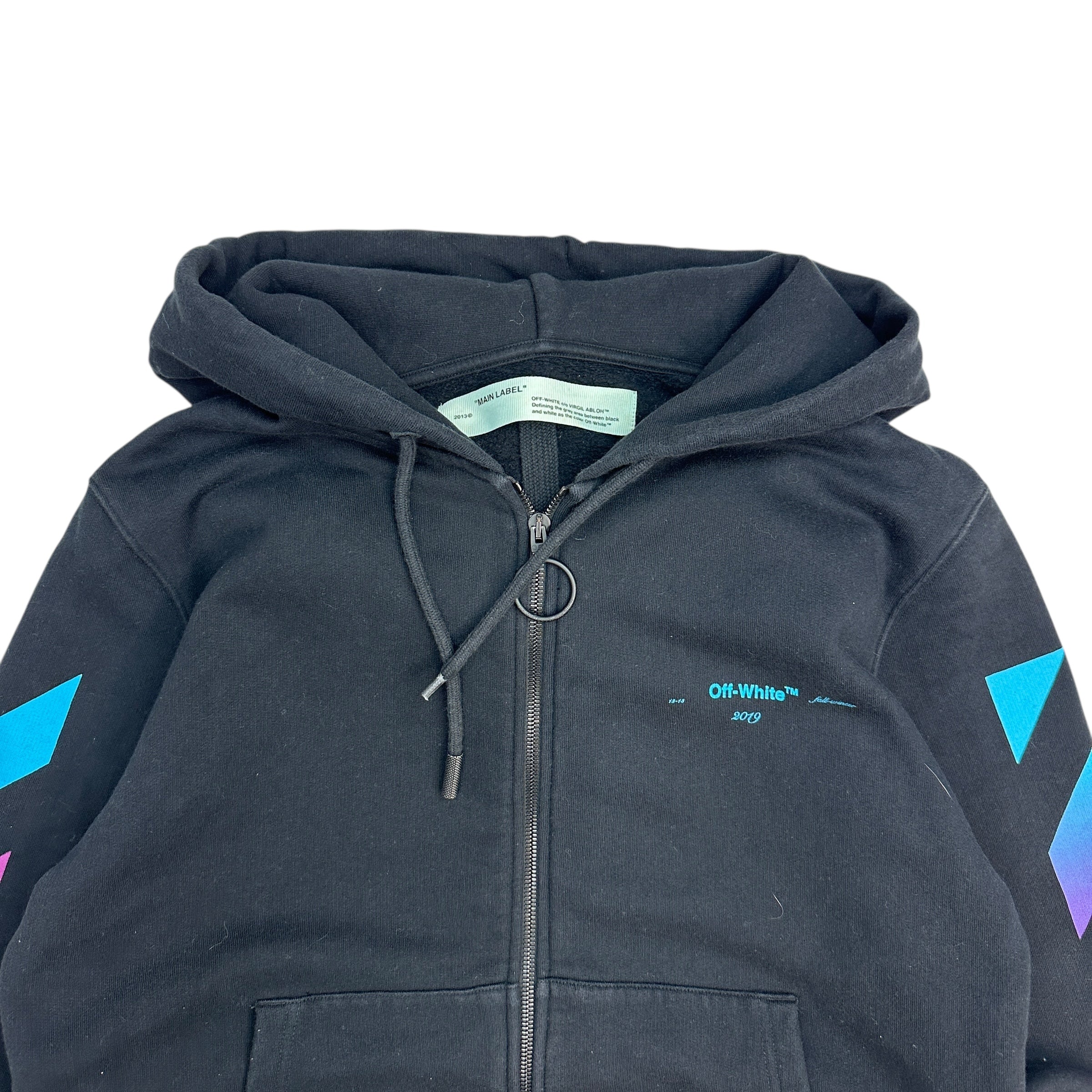 Off-White Diagonal Gradient Zip-Up Hoodie Black