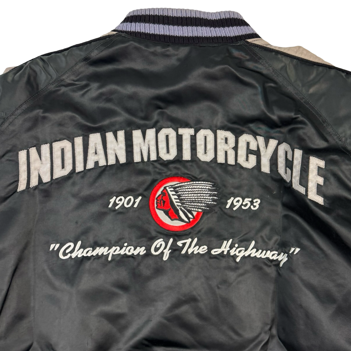 Vintage Indian Motorcycle Satin Jacket Black