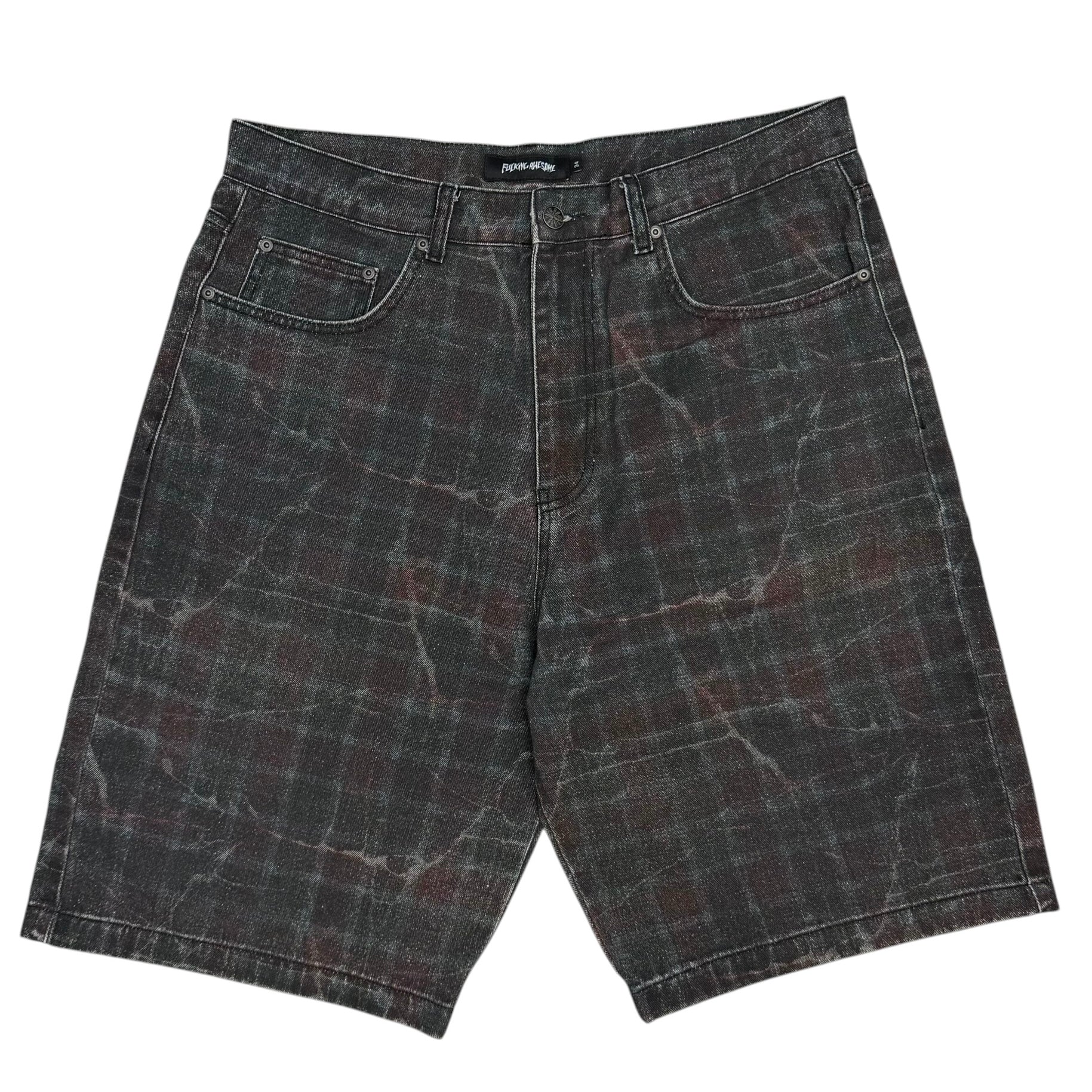 F*cking Awesome Miller Plaid Denim Shorts Black/Burgundy