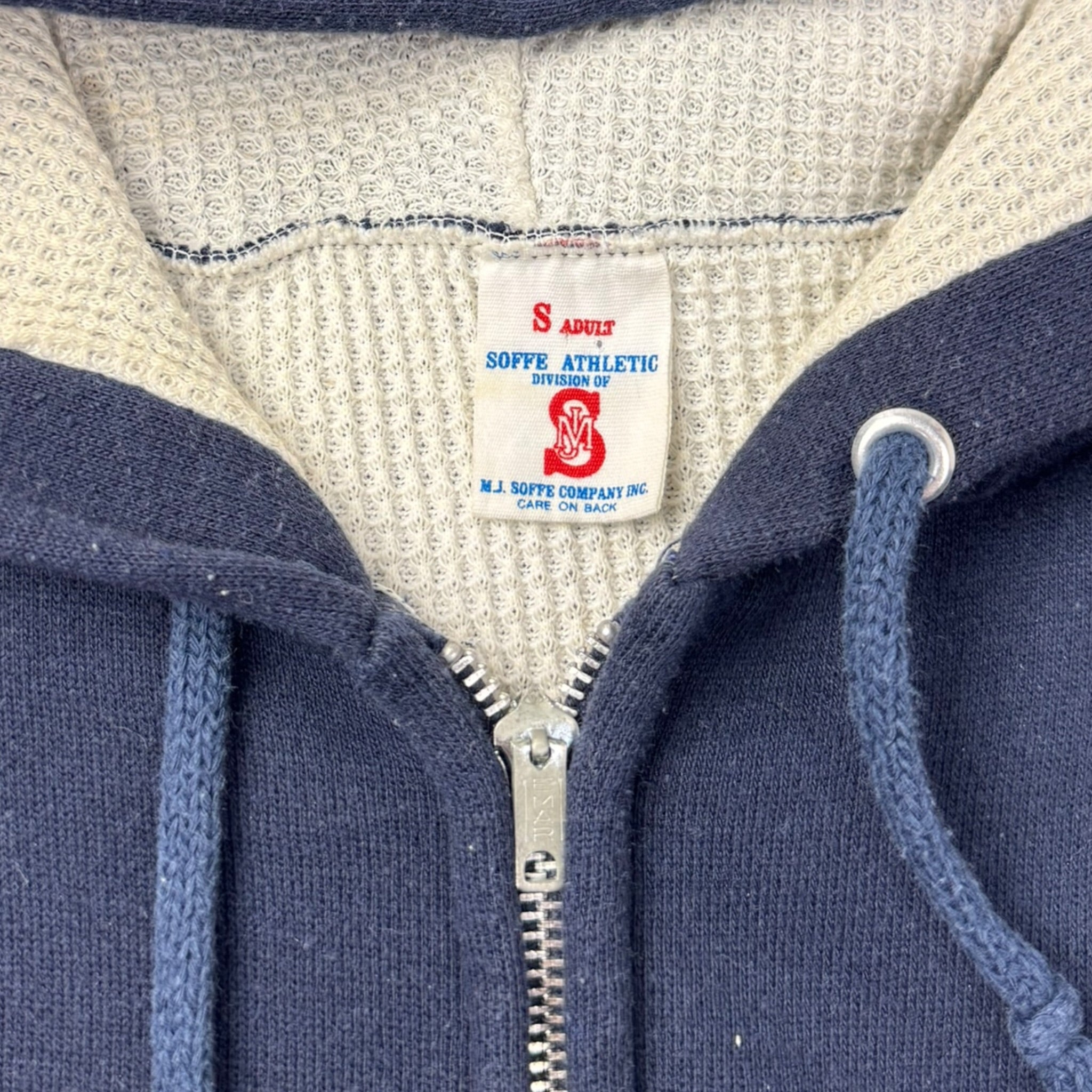 Vintage 80s Waffle Lined Zip Up Hoodie Navy
