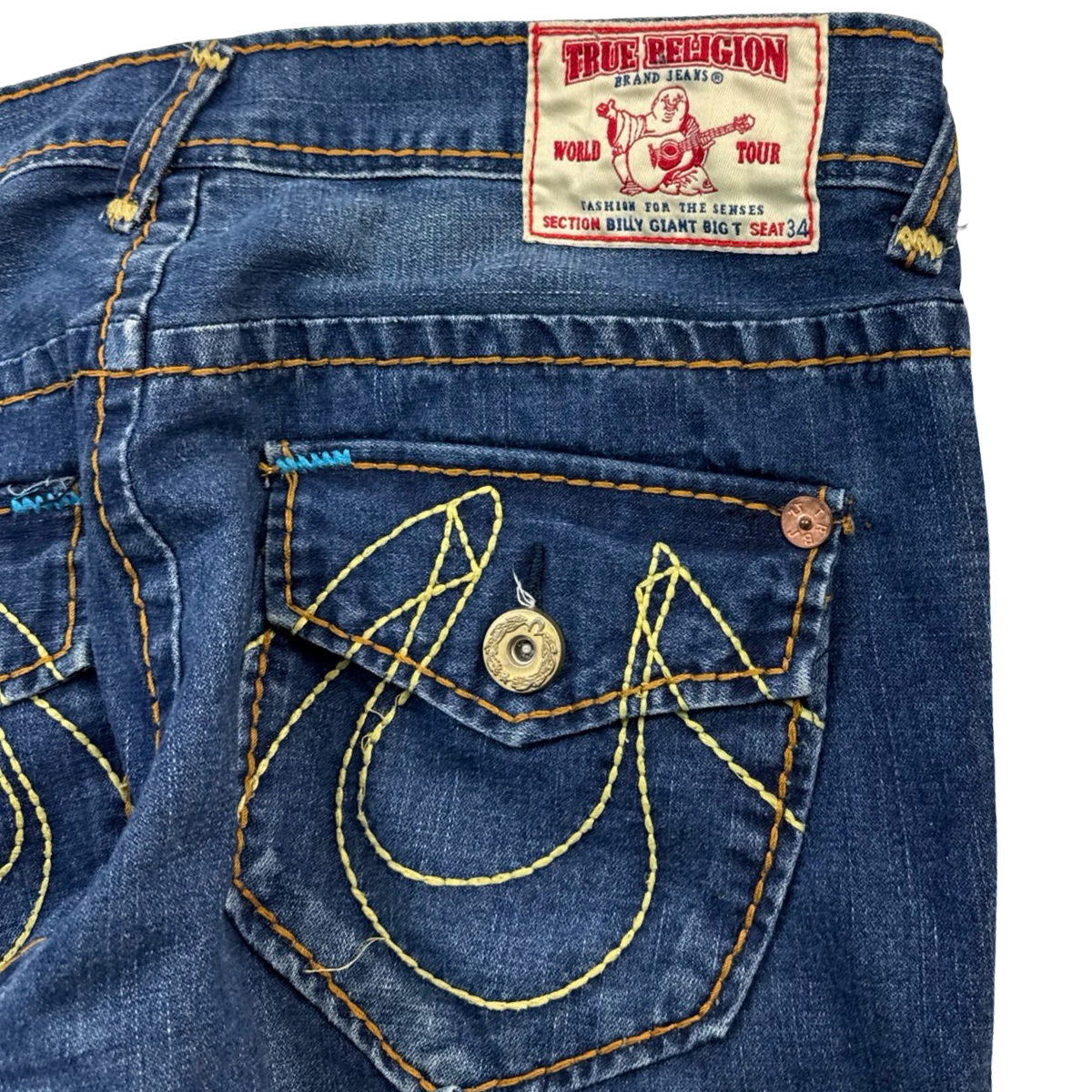 Y2K True Religion Sketch Embroider Denim Bottoms Dark Blue