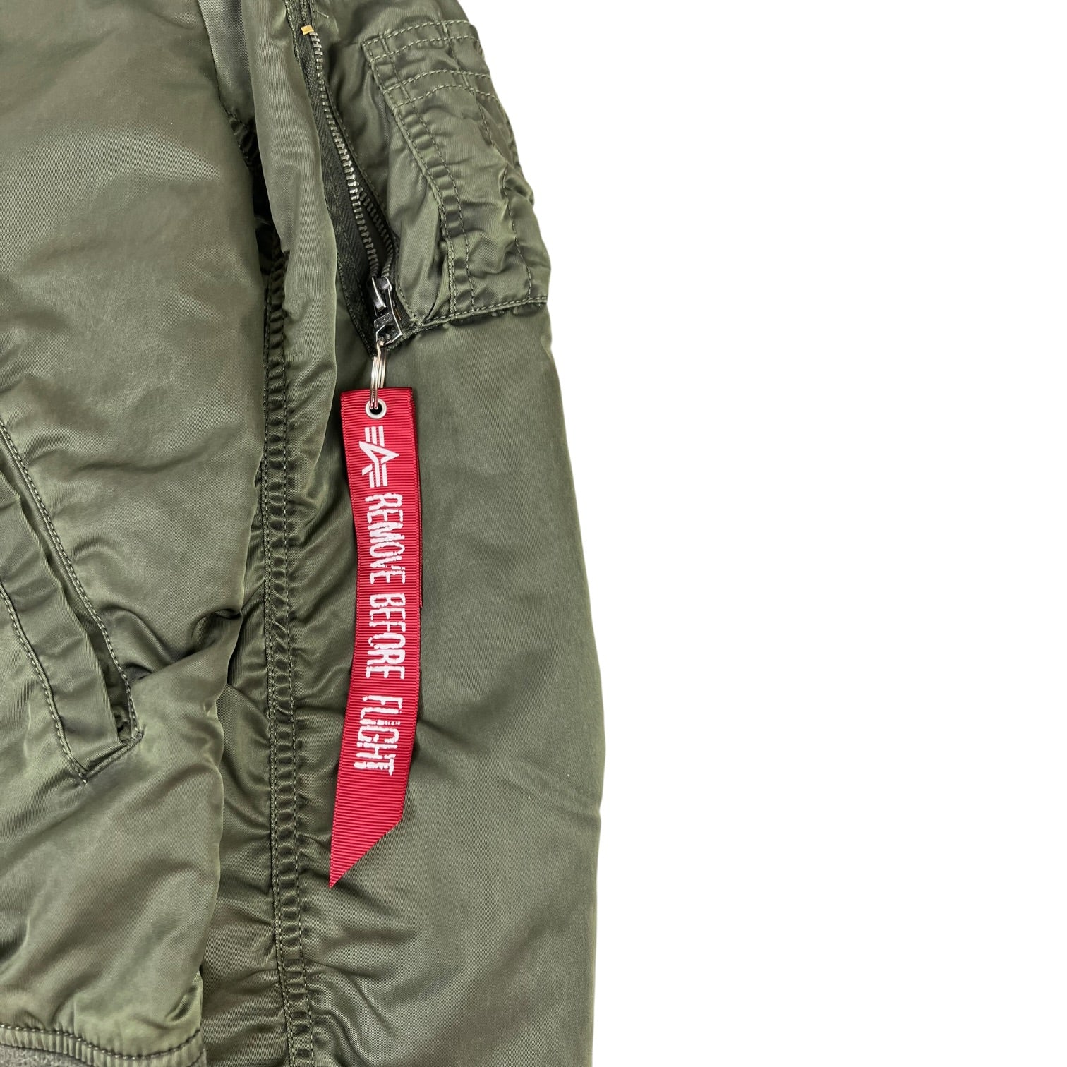 Alpha Industries MA-1 Flight Remove Before Flight Pull Tab Jacket Army Green