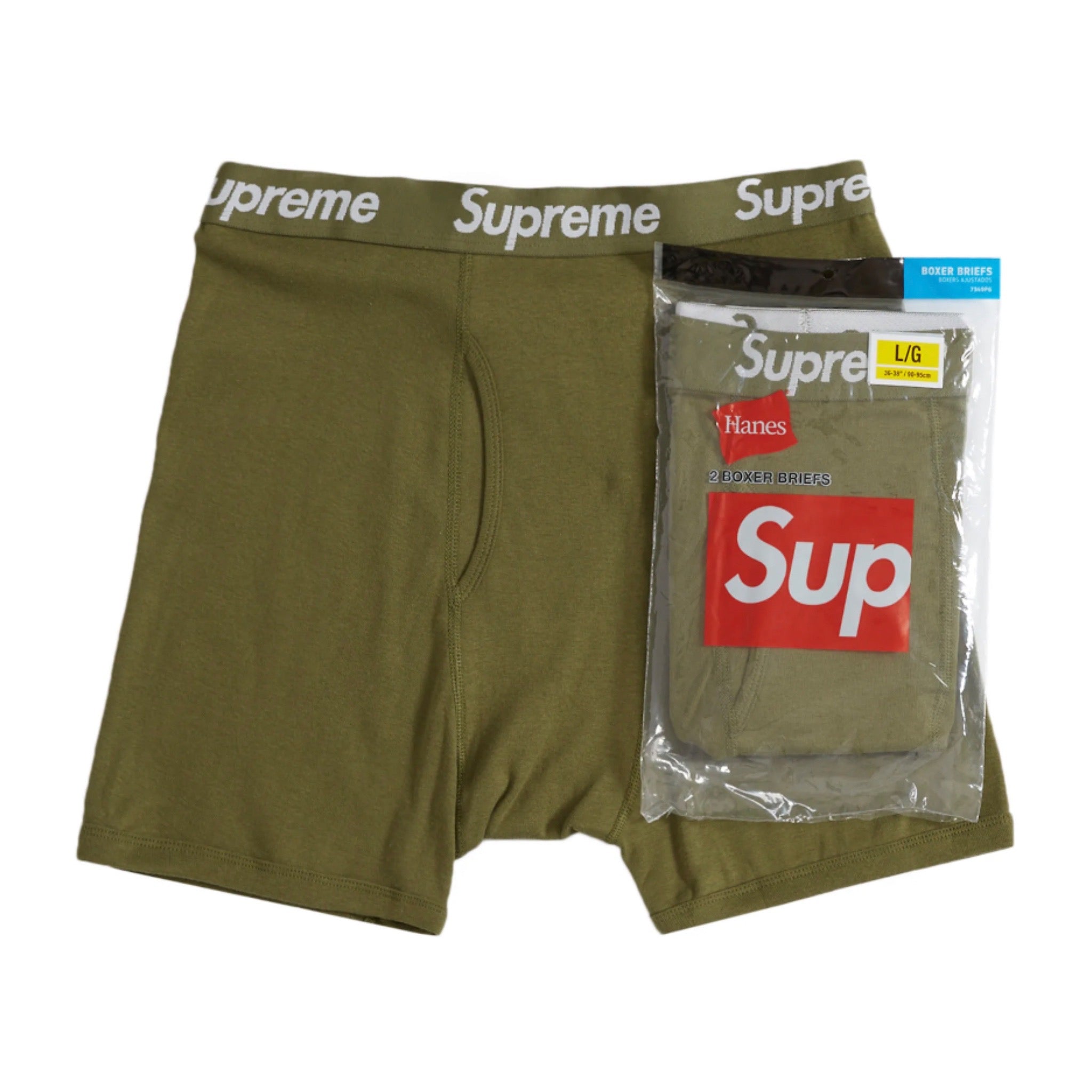 Supreme Hanes Boxer Briefs Olive (2 Pack) - Olive Green Underwear